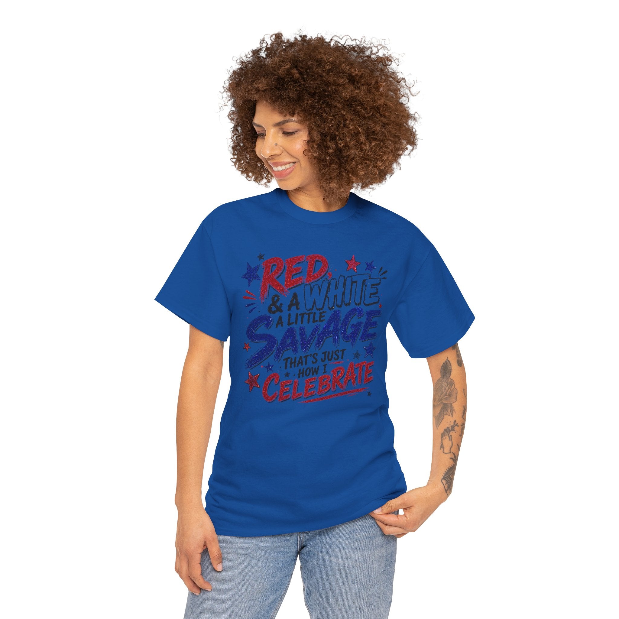 Patriotic Tee — “Red & White & a Little Savage” 4th of July Graphic Shirt