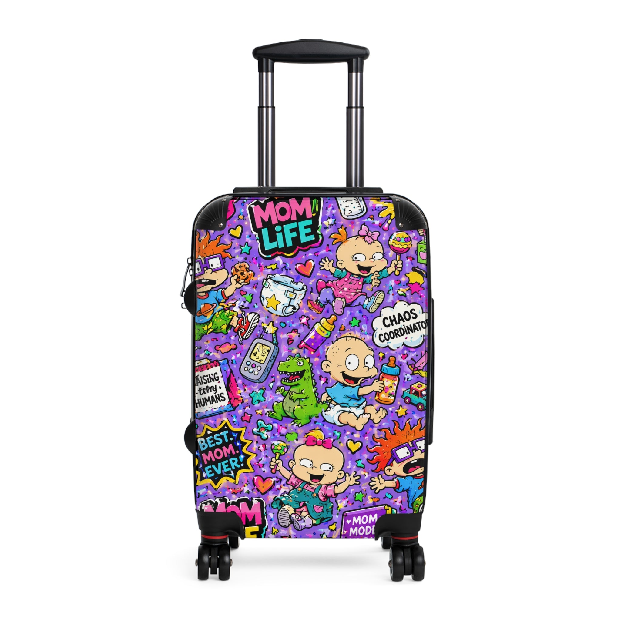 Mom Life Cartoon Suitcase — Colorful Travel Luggage with 'Mom Life' & Chaos Coordinator Design