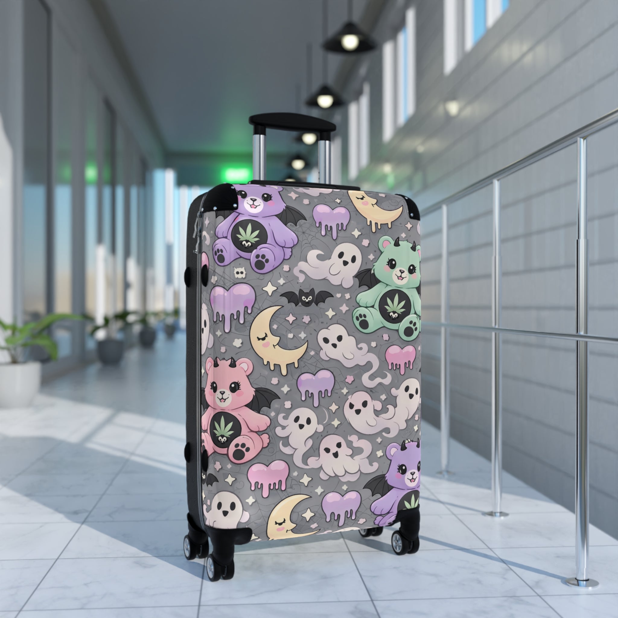 Cute Pastel Halloween Suitcase Cover – Ghosts, Bats & Kawaii Bears Travel Protector