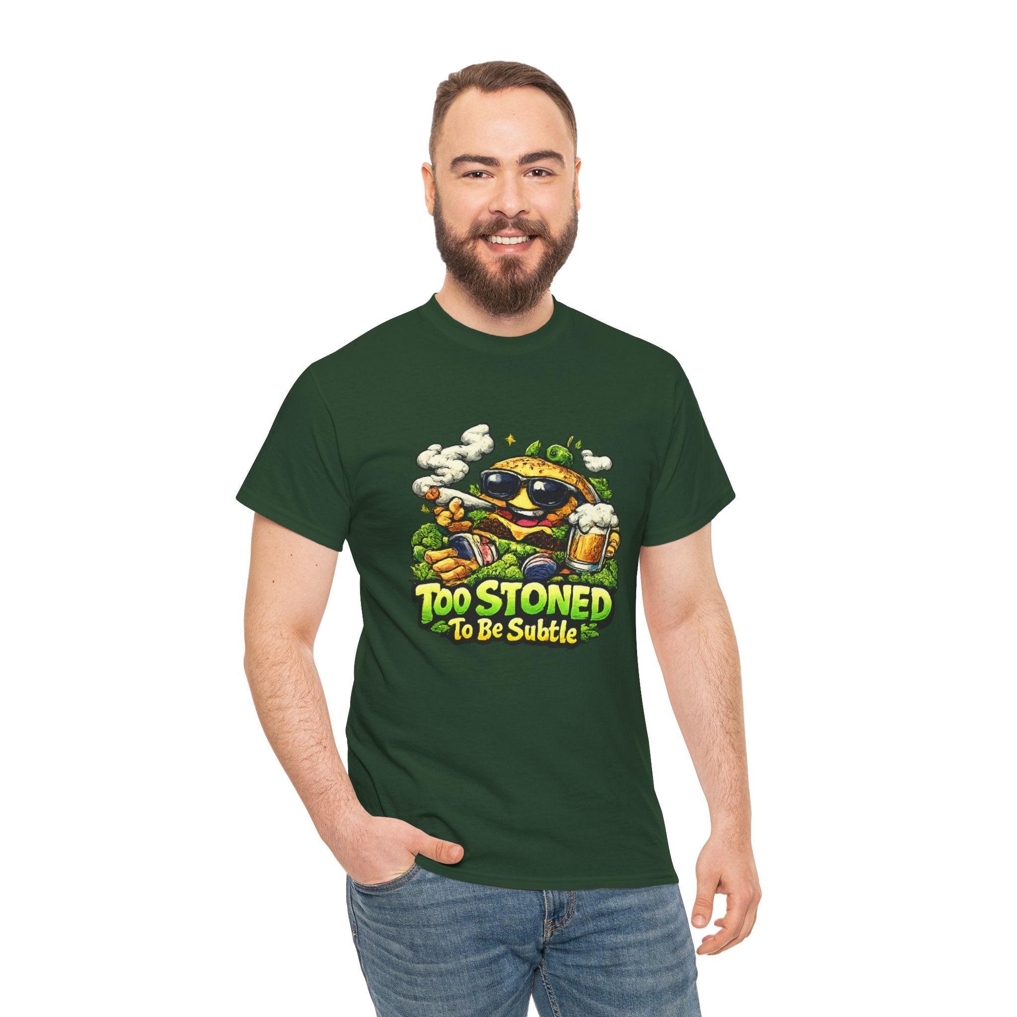 Too Stoned To Be Subtle Tee - Funny Retro Cartoon Burger Cannabis T-Shirt