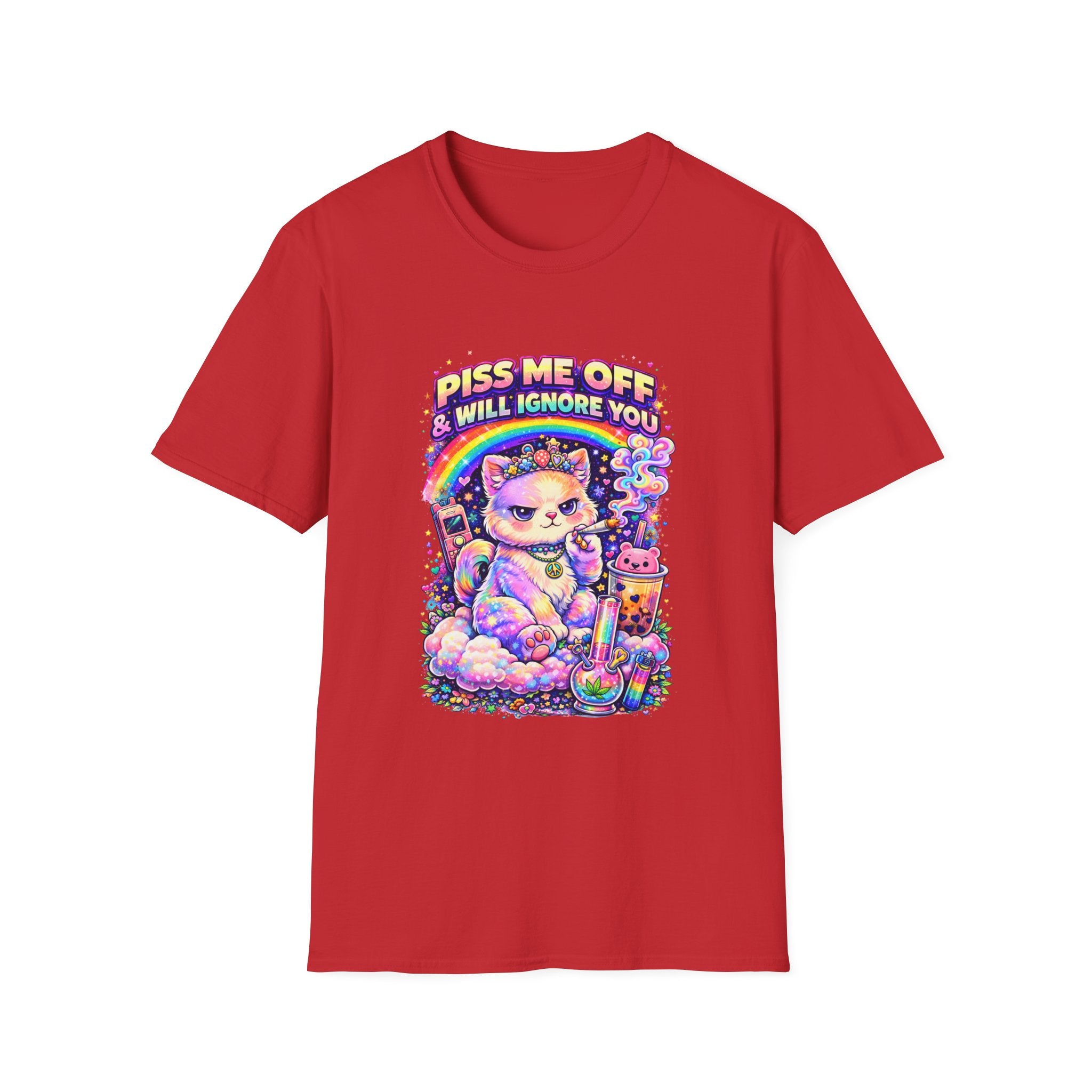 Graphic T-Shirt — "Piss Me Off & I Will Ignore You" Cute Grumpy Cat Rainbow Design