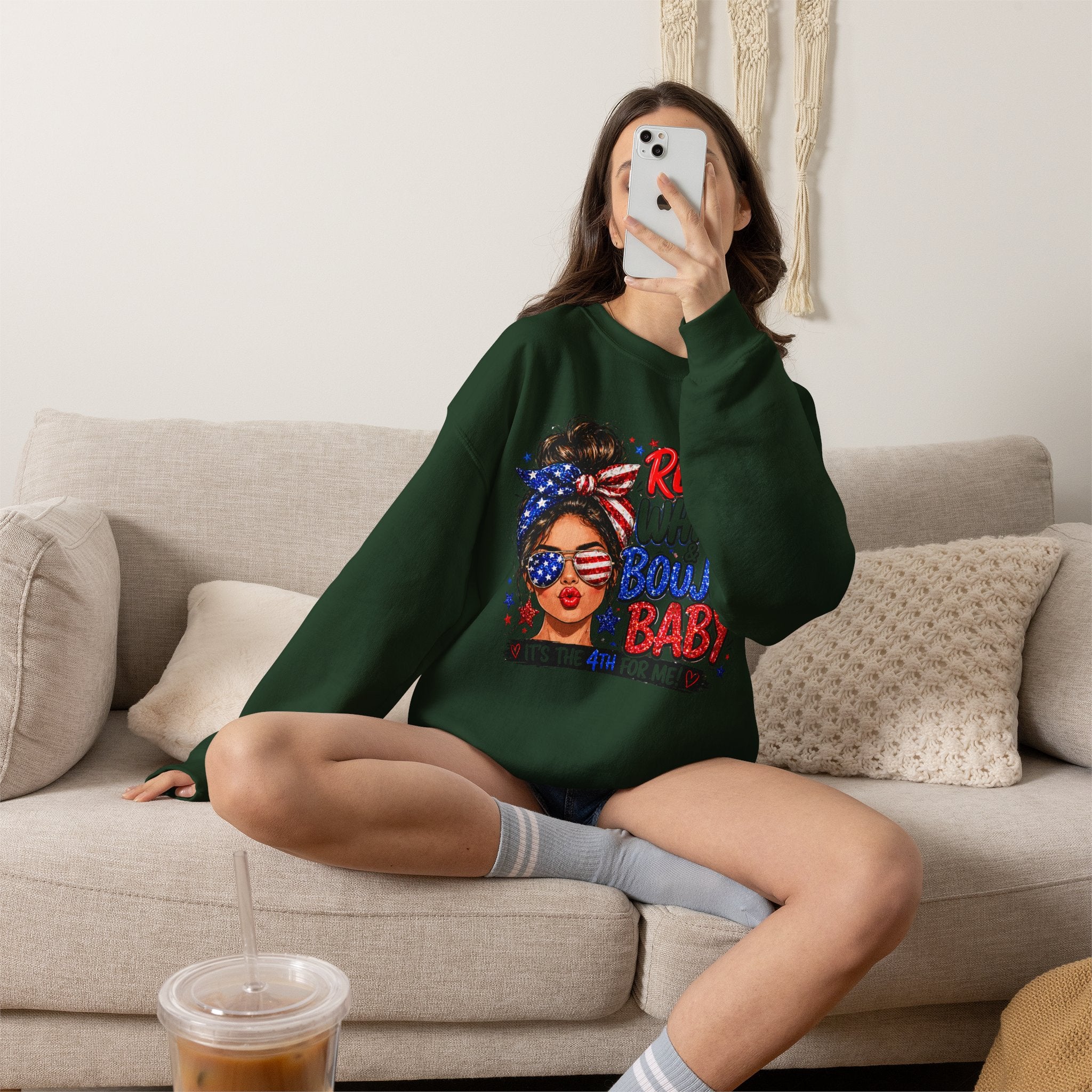 Crewneck Sweatshirt — "Red White Boujee Baby" Patriotic Women's 4th of July Graphic