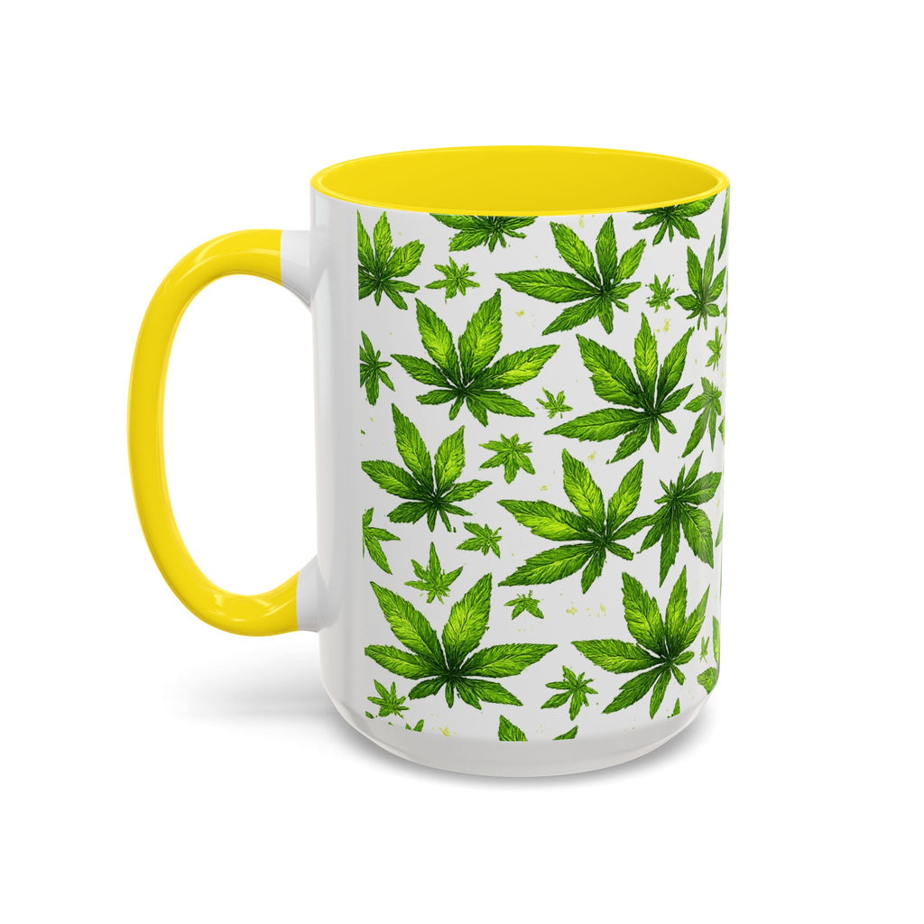Cannabis Leaf Pattern Accent Coffee Mug – 11/15oz Ceramic