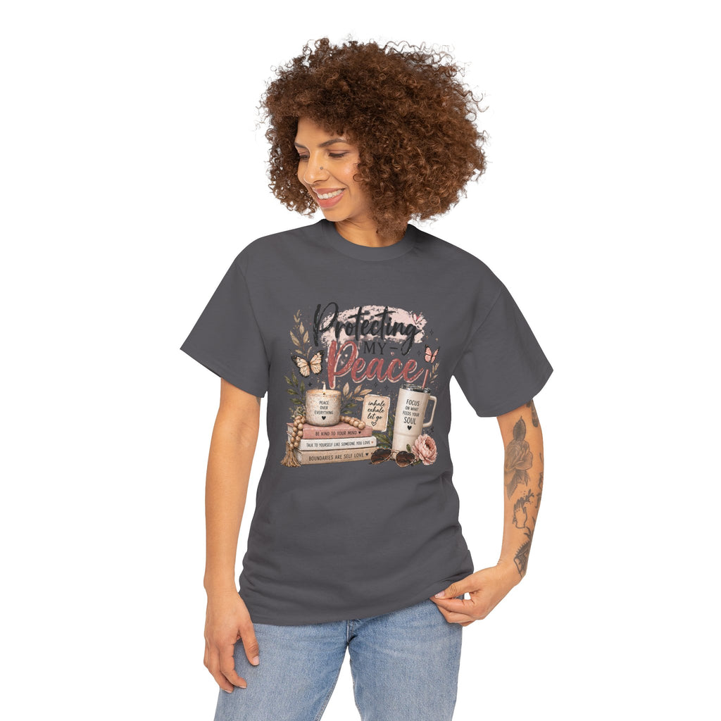Protecting My Peace T-Shirt — Cozy Floral Coffee & Book Graphic Tee