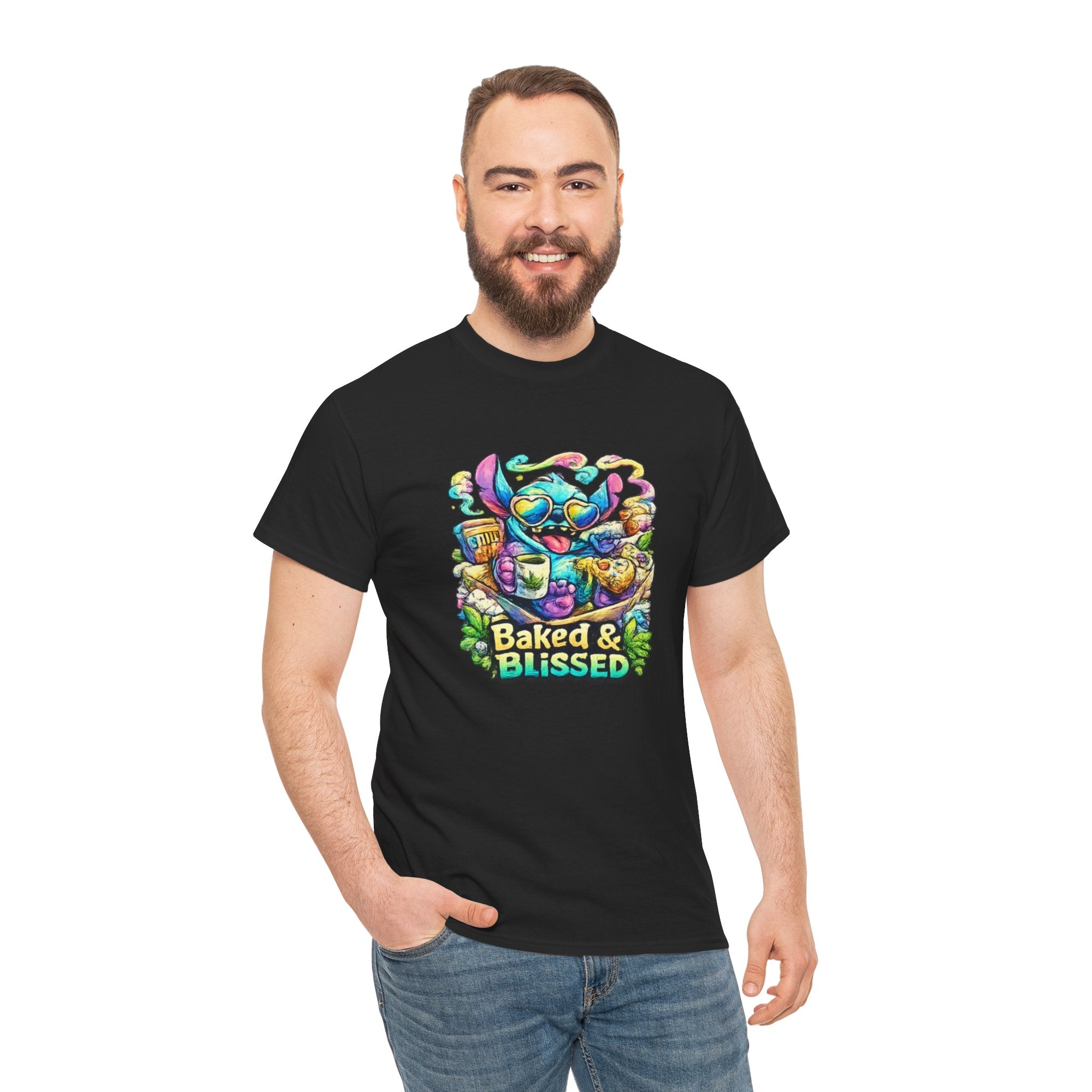 T-Shirt — Colorful 'Baked & Blissed' Cartoon Dessert Graphic Tee
