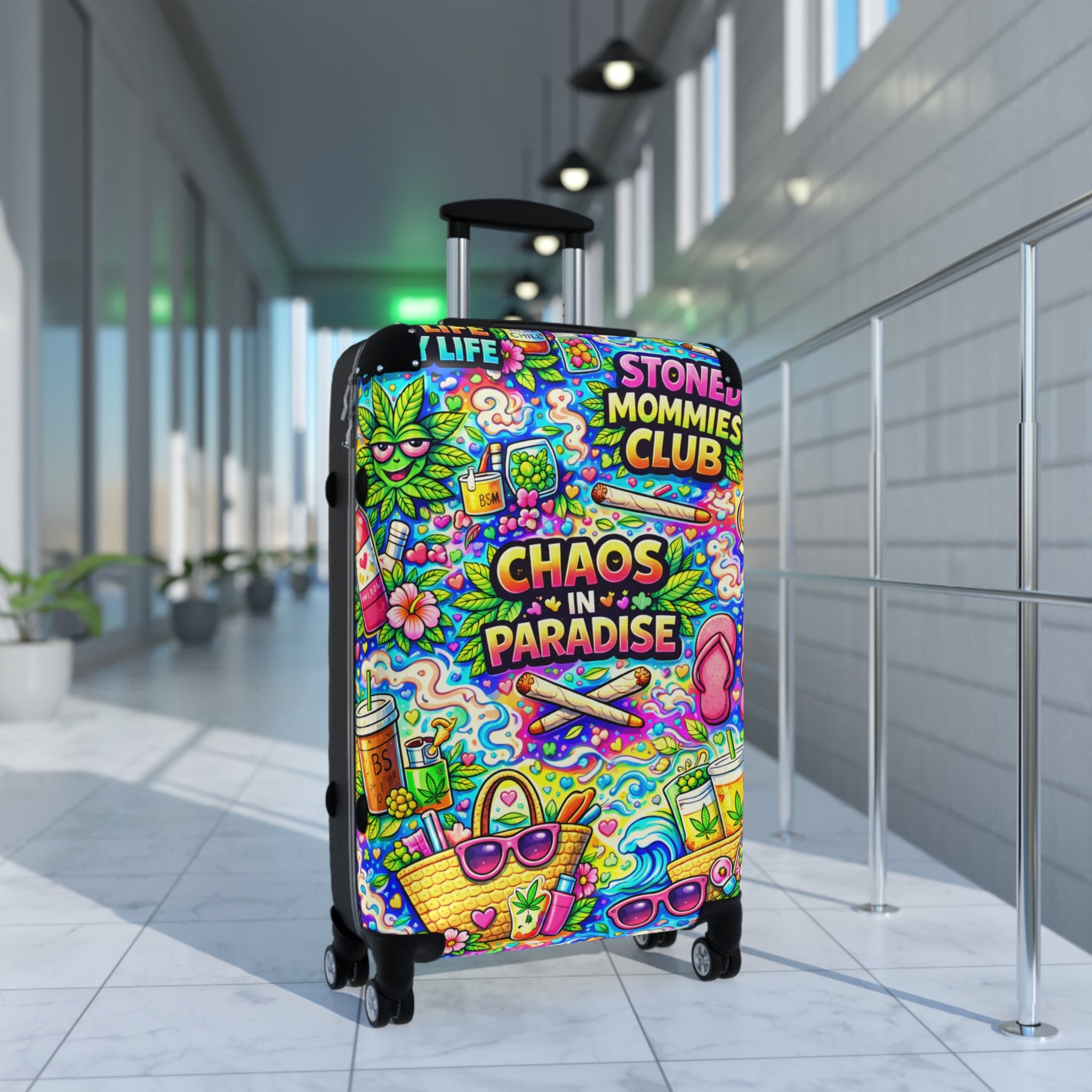 Chaos in Paradise Carry-On Suitcase — Colorful Stoner Mommies Club Travel Luggage
