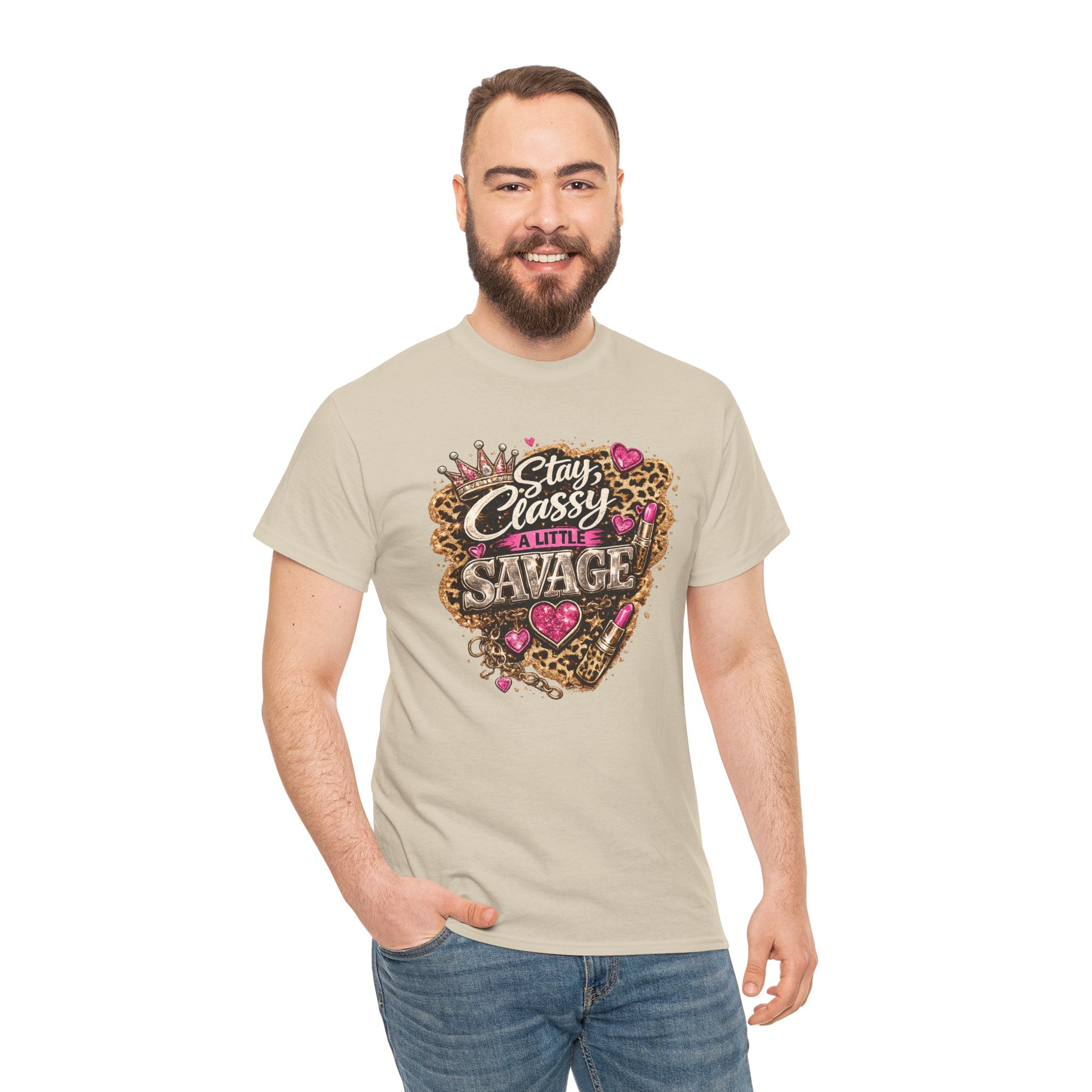 Stay Classy a Little Savage Tee — Leopard Heart Graphic T-Shirt