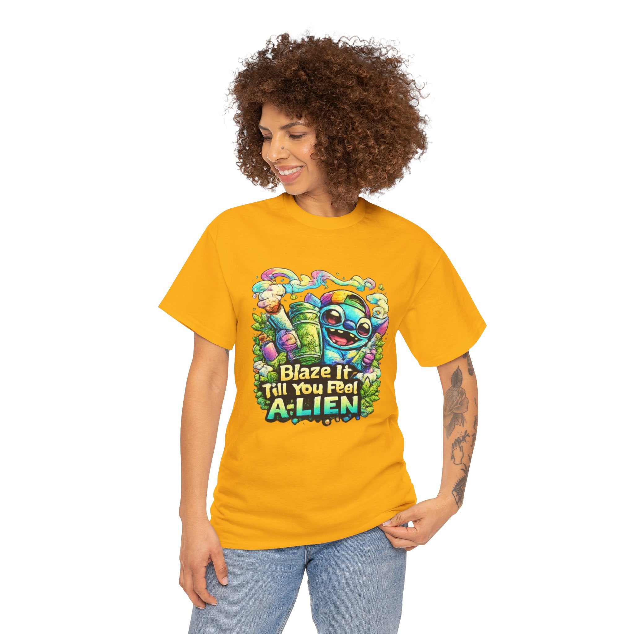 Alien Mushroom Graphic Tee - "Blaze It Till You’re A-LIEN" Psychedelic Cartoon Shirt