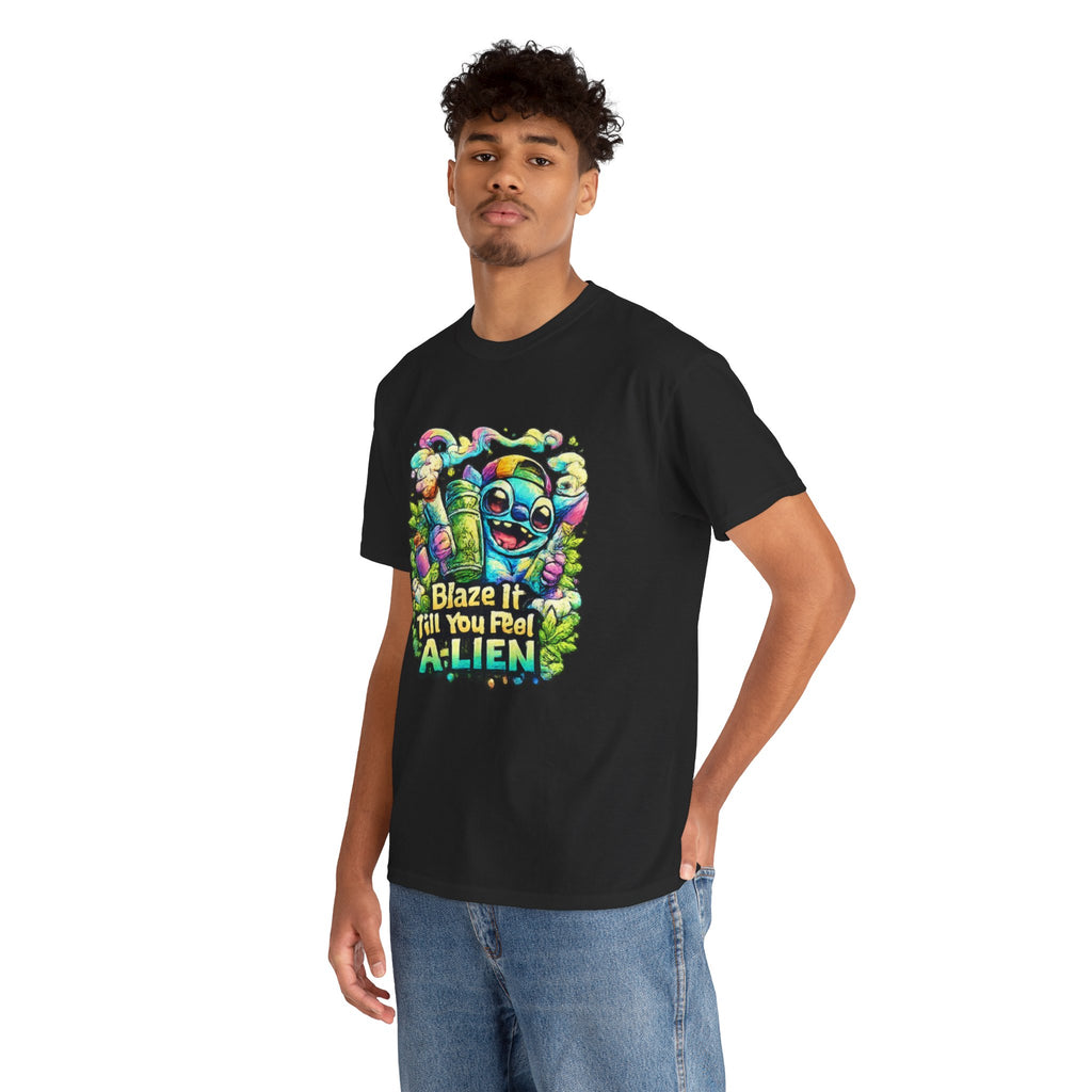 Alien Mushroom Graphic Tee - "Blaze It Till You’re A-LIEN" Psychedelic Cartoon Shirt