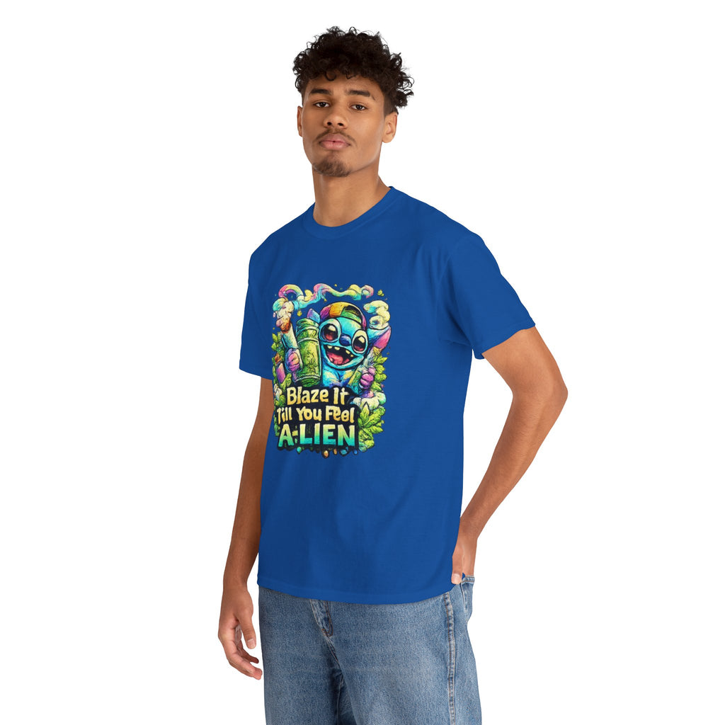 Alien Mushroom Graphic Tee - "Blaze It Till You’re A-LIEN" Psychedelic Cartoon Shirt