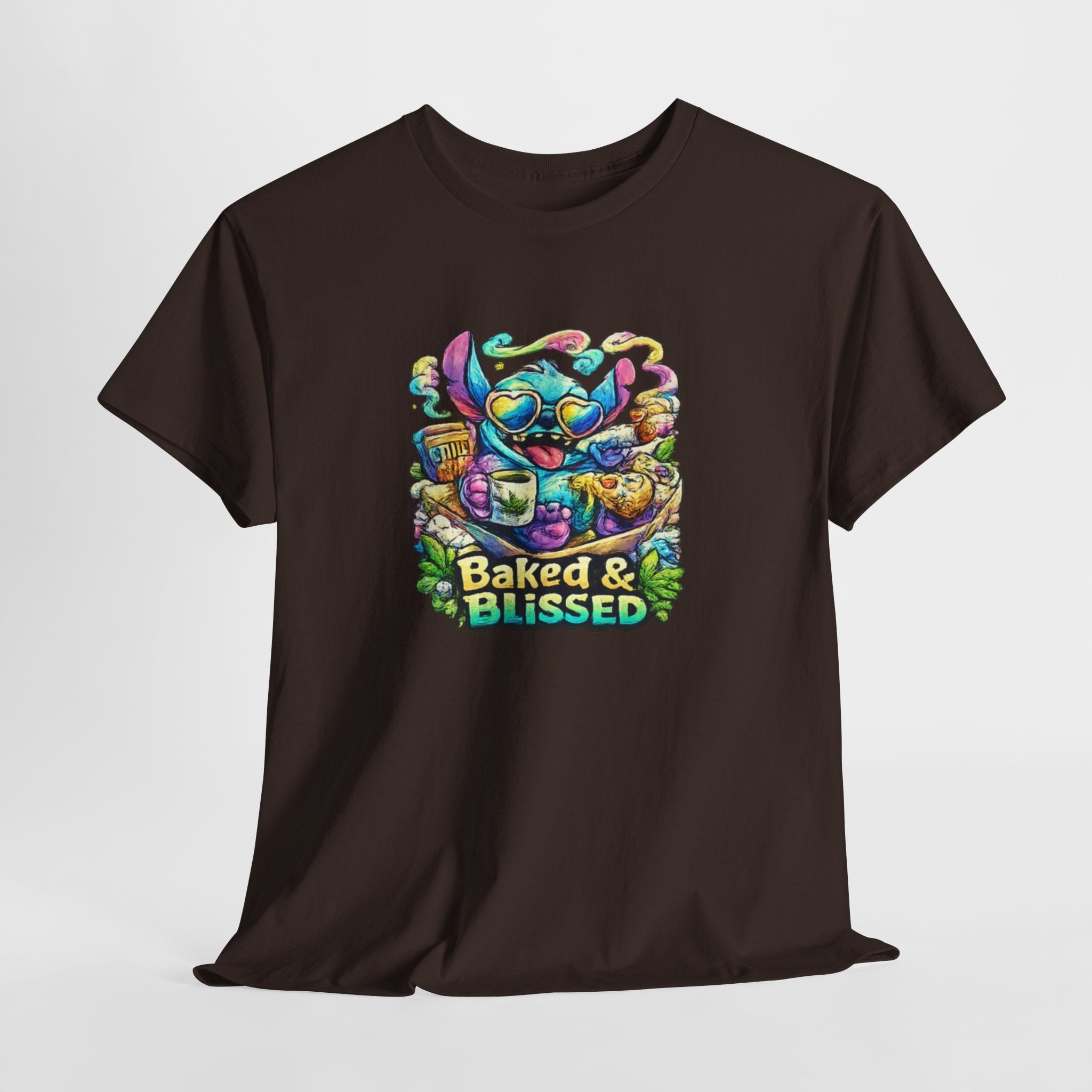 T-Shirt — Colorful 'Baked & Blissed' Cartoon Dessert Graphic Tee