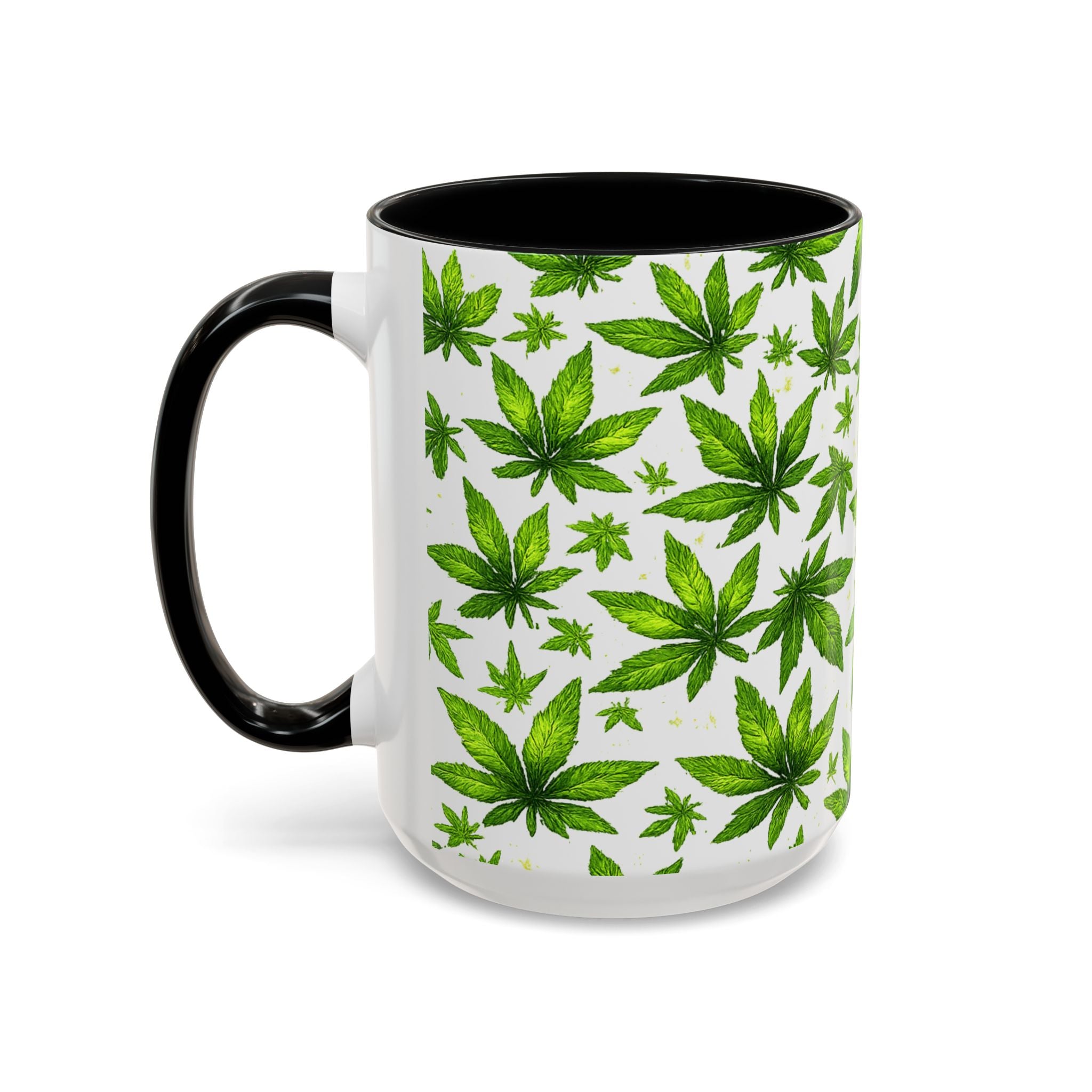 Cannabis Leaf Pattern Accent Coffee Mug – 11/15oz Ceramic