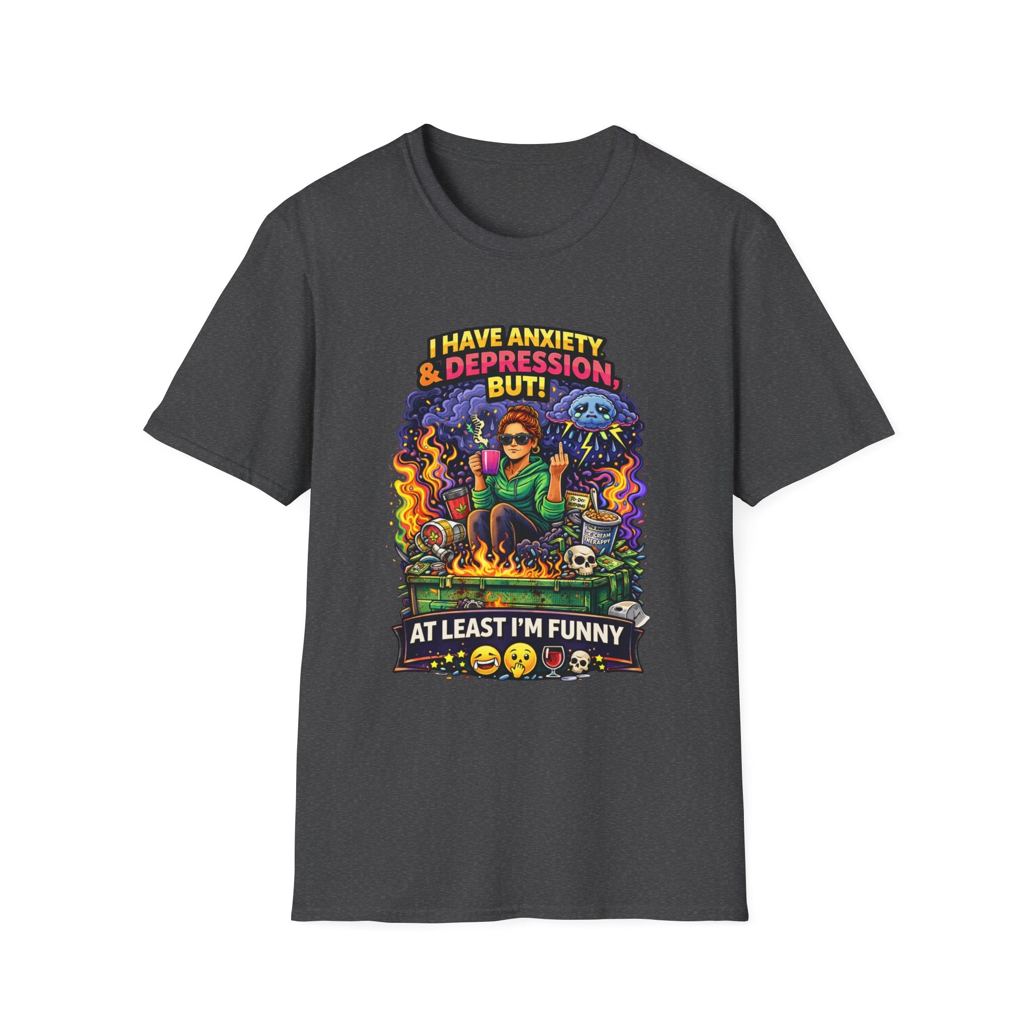 Funny Anxiety & Depression T‑Shirt — “I Have Anxiety & Depression But At Least I’m Funny” Graphic Tee