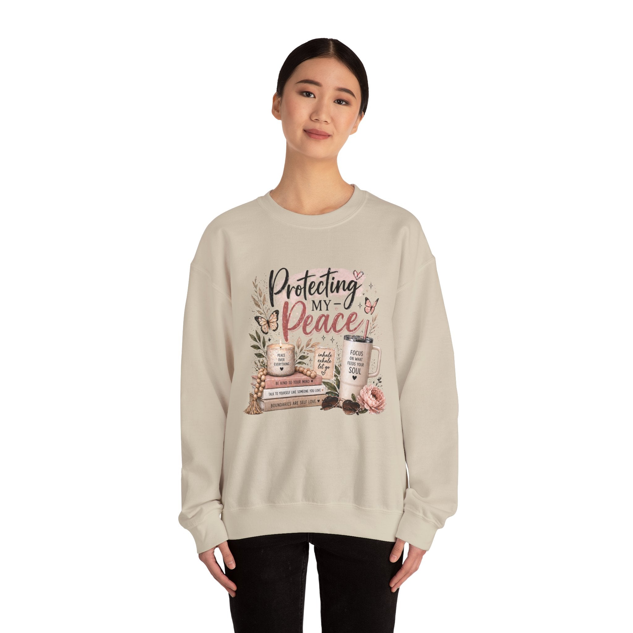 Crewneck Sweatshirt – "Protecting My Peace" Cozy Floral Graphic