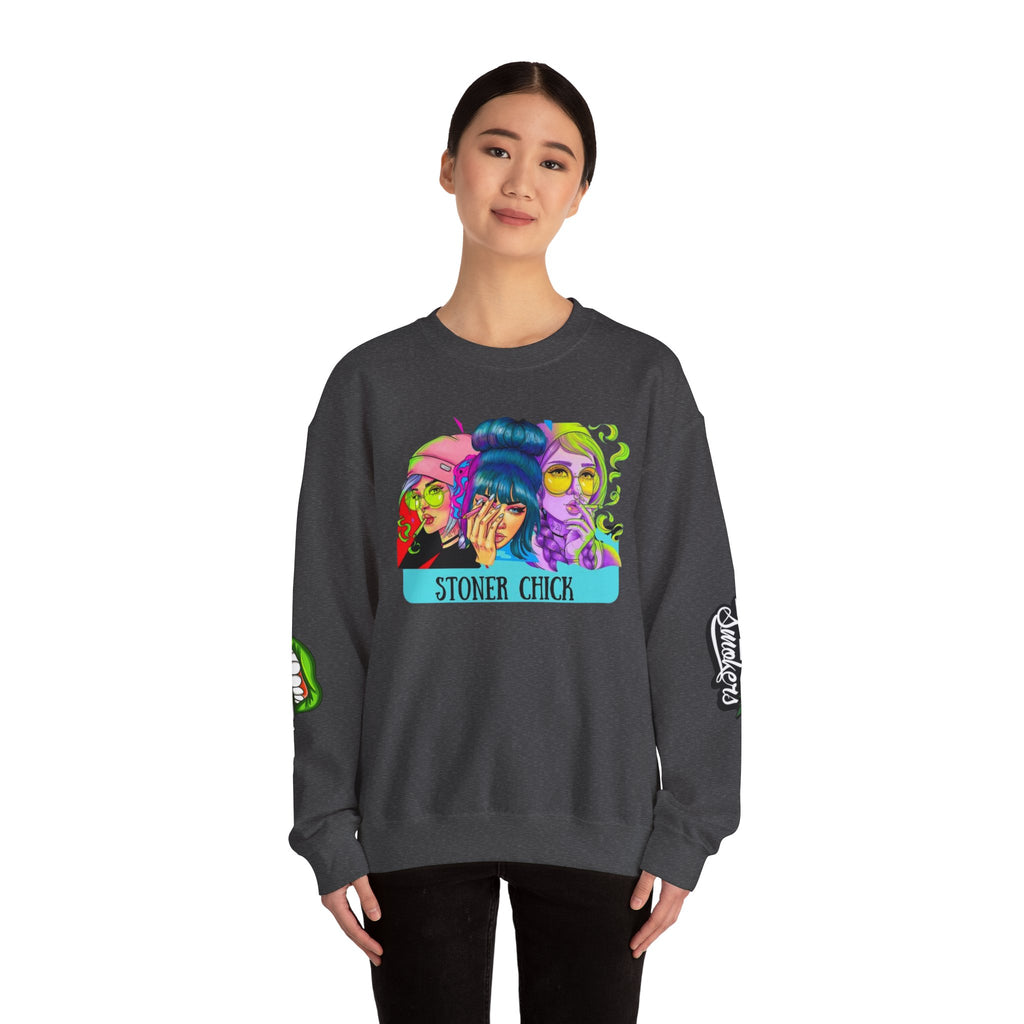 Stoner Chicks Crewneck Sweatshirt — Retro Cannabis Graphic
