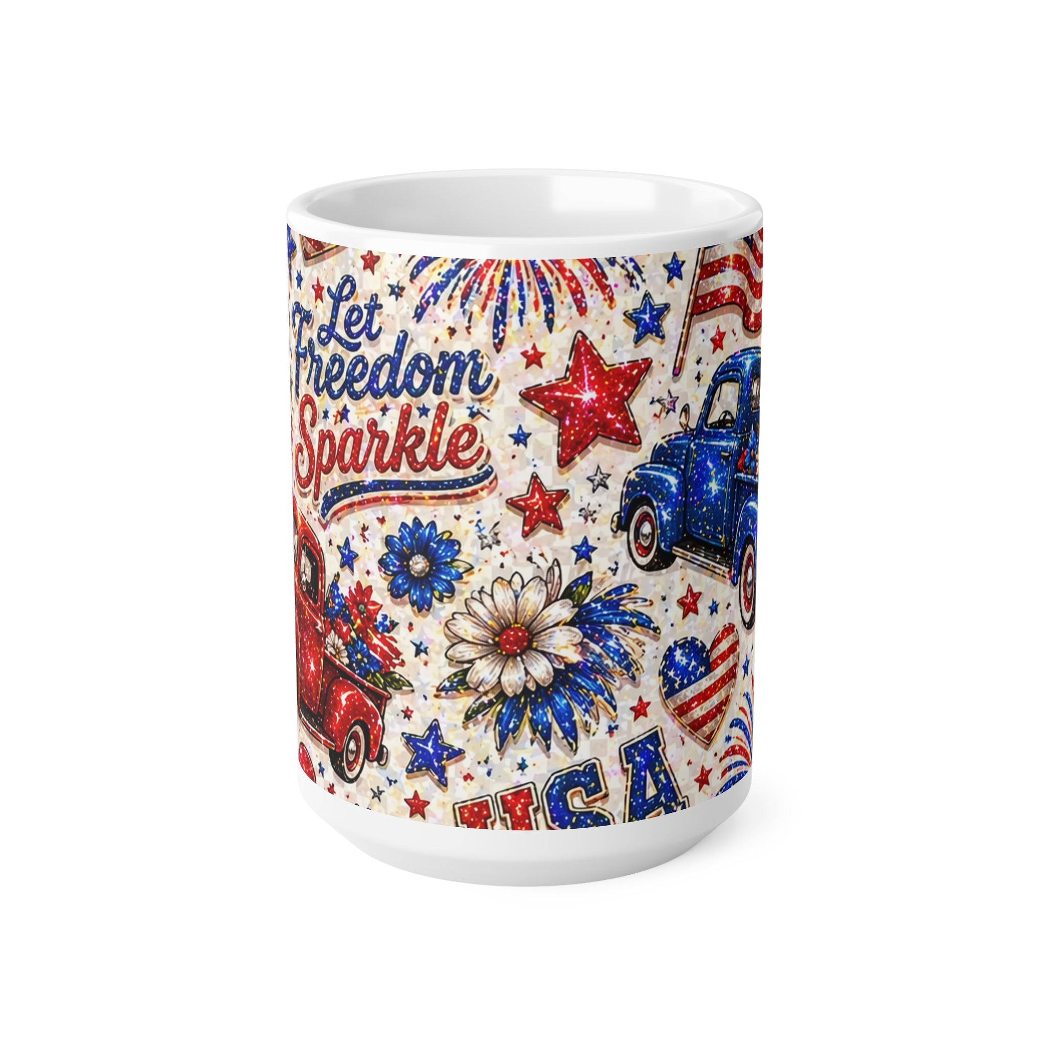 Let Freedom Sparkle Mug — Patriotic 4th of July Ceramic Coffee Cup (11oz & 15oz)