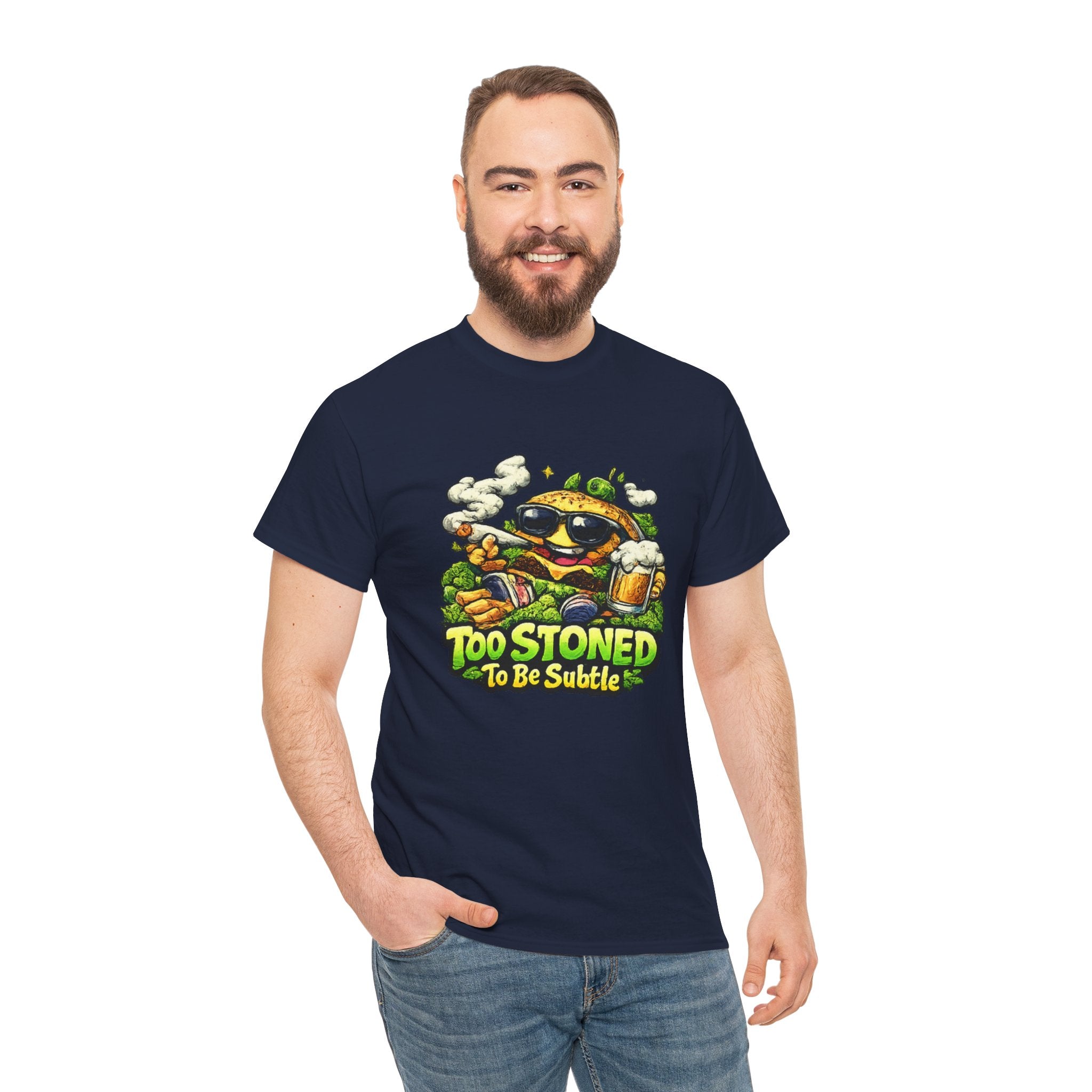Too Stoned To Be Subtle Tee - Funny Retro Cartoon Burger Cannabis T-Shirt