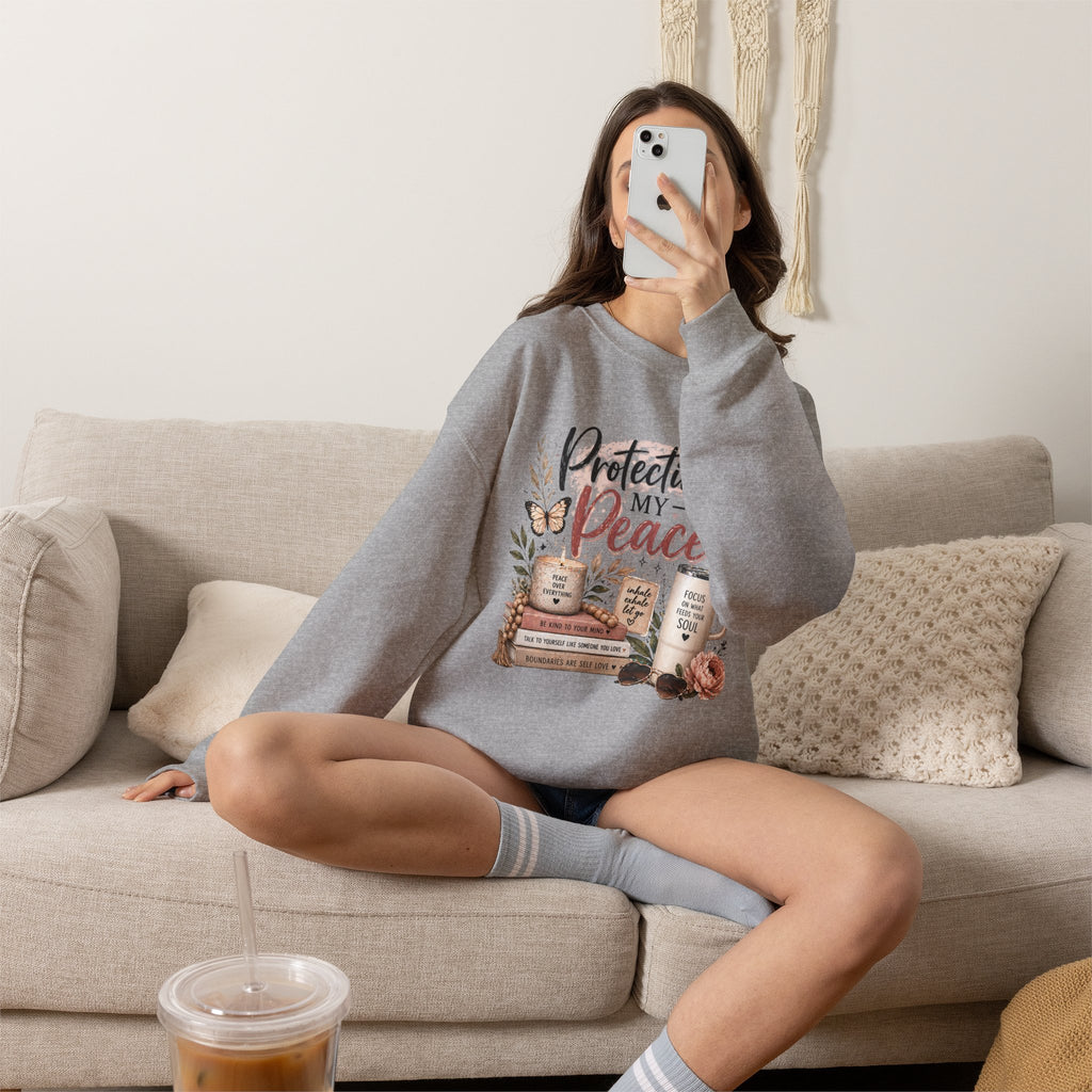 Crewneck Sweatshirt – "Protecting My Peace" Cozy Floral Graphic