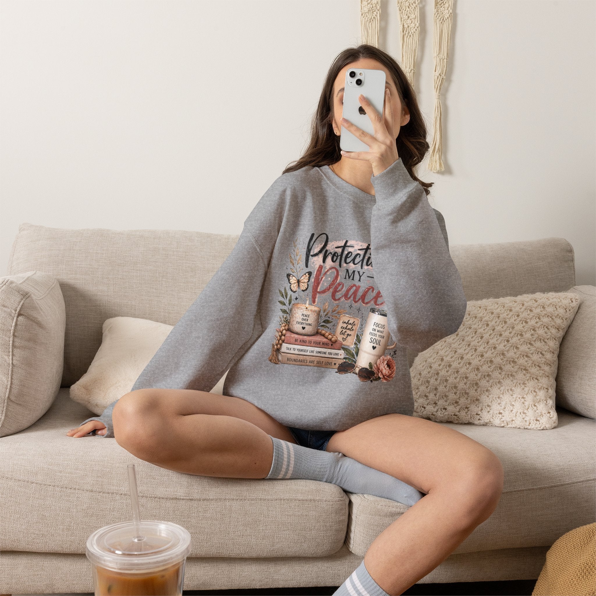 Crewneck Sweatshirt – "Protecting My Peace" Cozy Floral Graphic