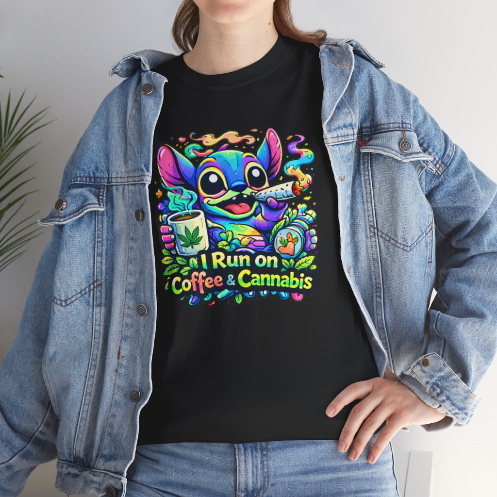 Coffee & Cannabis Tee — 'I Run on Coffee & Cannabis' Cute Stitch Graphic T-Shirt