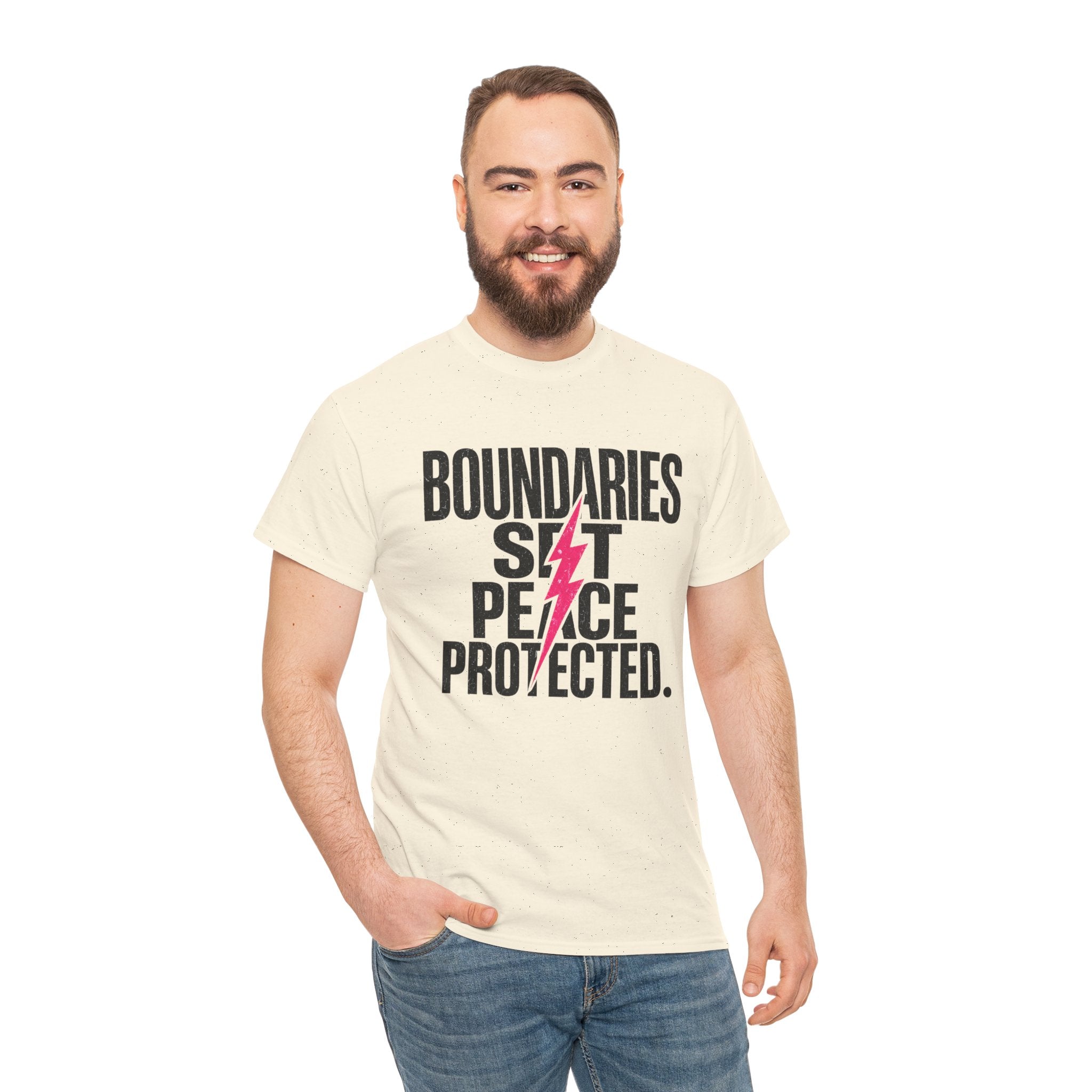 Boundaries Set, Peace Protected T-Shirt — Empowerment Tee with Lightning Bolt
