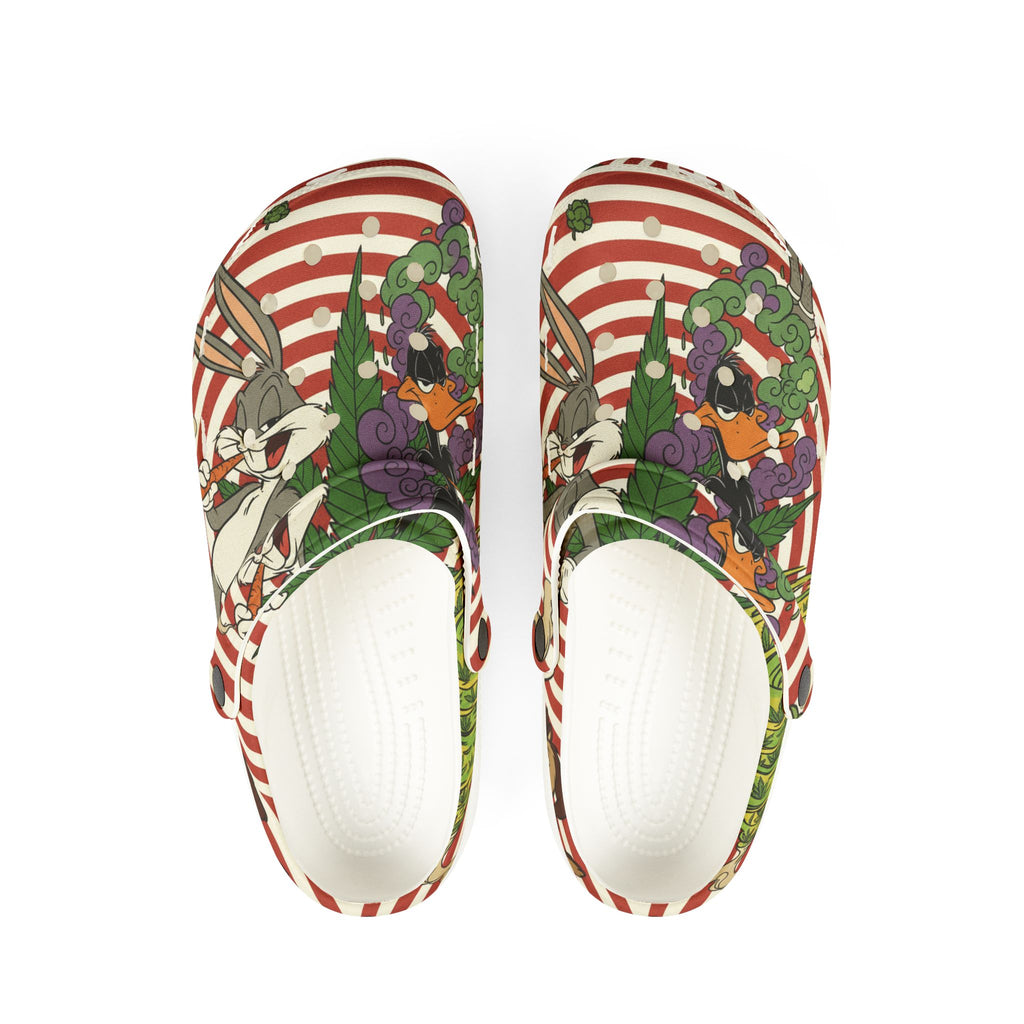 Cartoon Garden Slip-On Clogs — Striped EVA Foam Rubber Shoes with Bugs Bunny Design