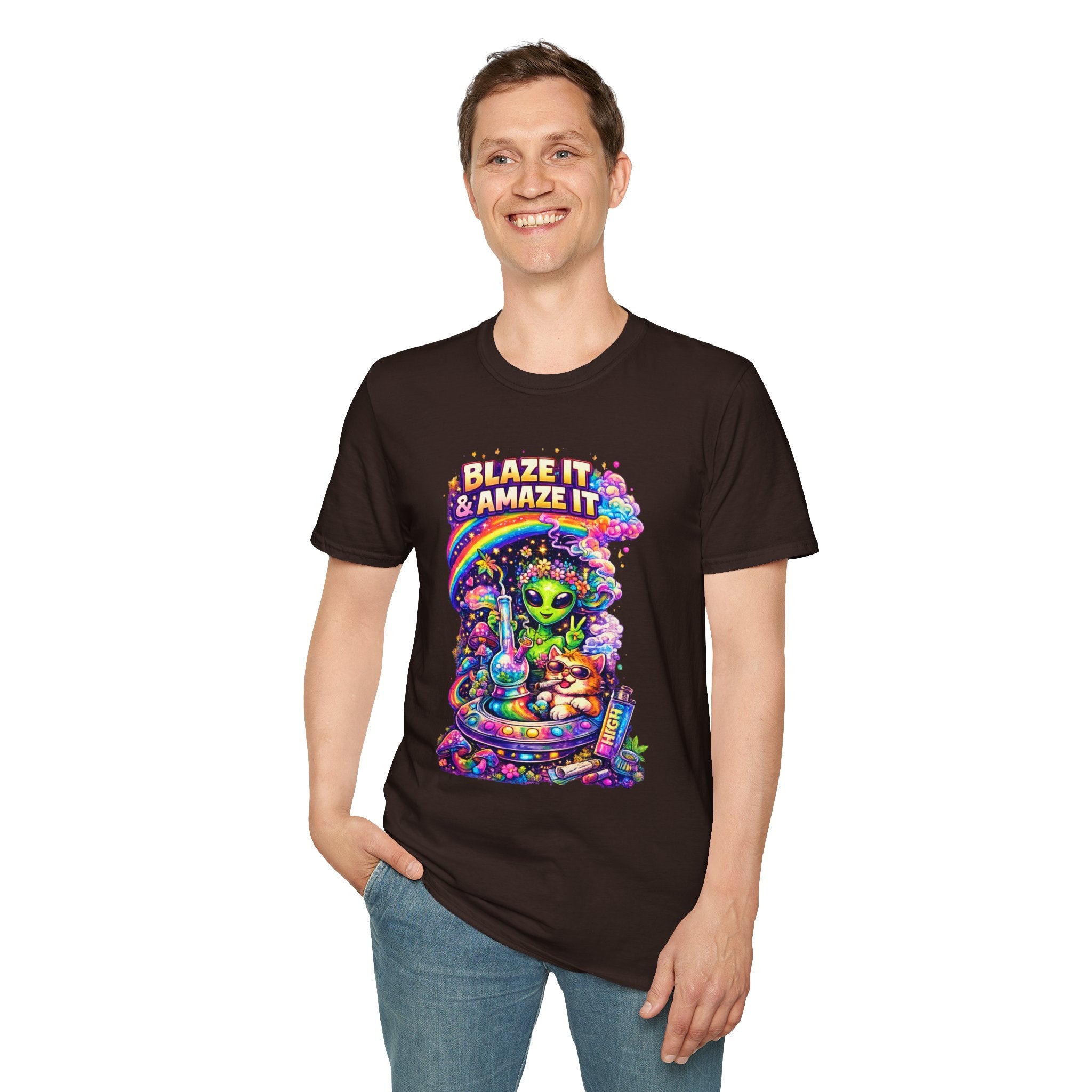 Alien Rainbow Tee - "Blaze It & Amaze It" Psychedelic Graphic T-Shirt