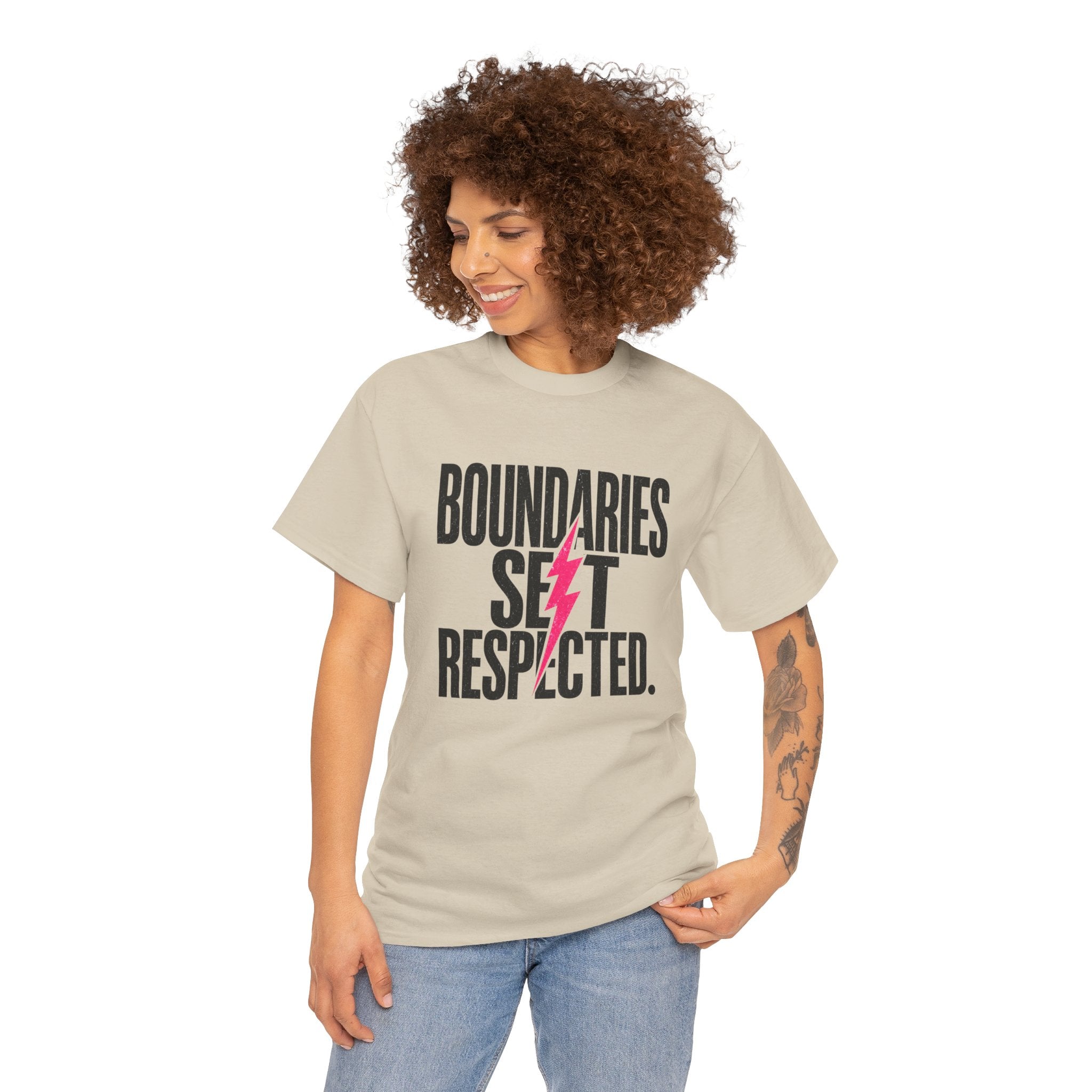 T-Shirt — "Boundaries Set. Respected." Lightning Bolt Graphic Tee