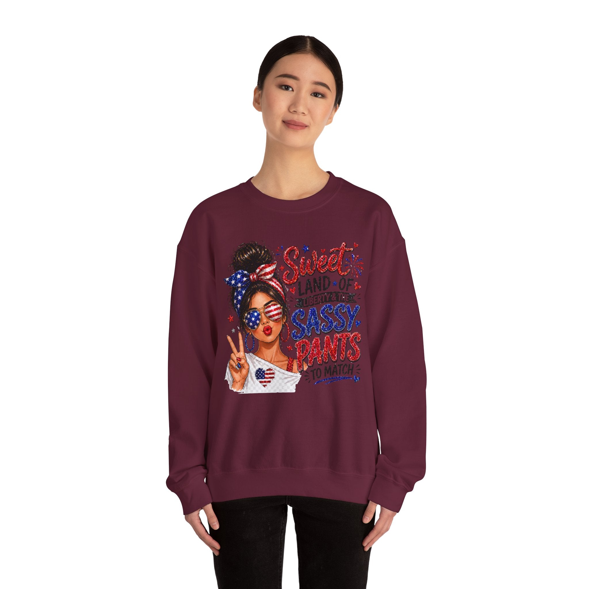 Patriotic 'Sweet Land of Liberty, Sassy Pants to Match' Crewneck Sweatshirt