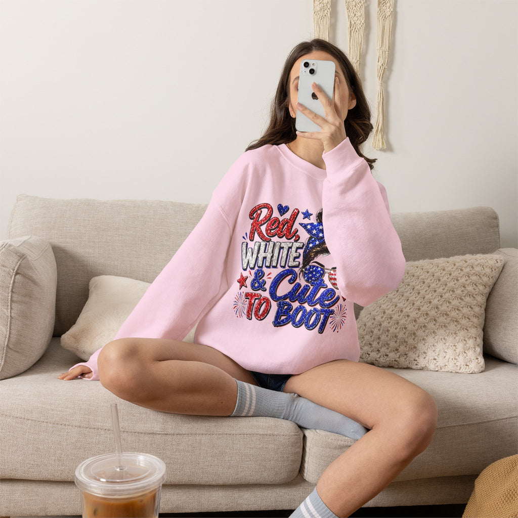Crewneck Sweatshirt - "Red, White & Cute to Boot" Patriotic Women’s Graphic