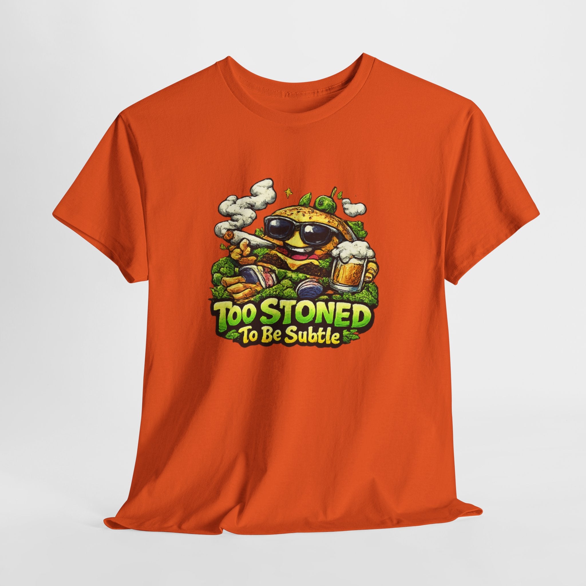 Too Stoned To Be Subtle Tee - Funny Retro Cartoon Burger Cannabis T-Shirt