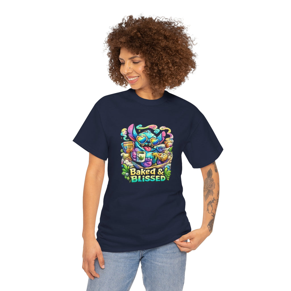 T-Shirt — Colorful 'Baked & Blissed' Cartoon Dessert Graphic Tee
