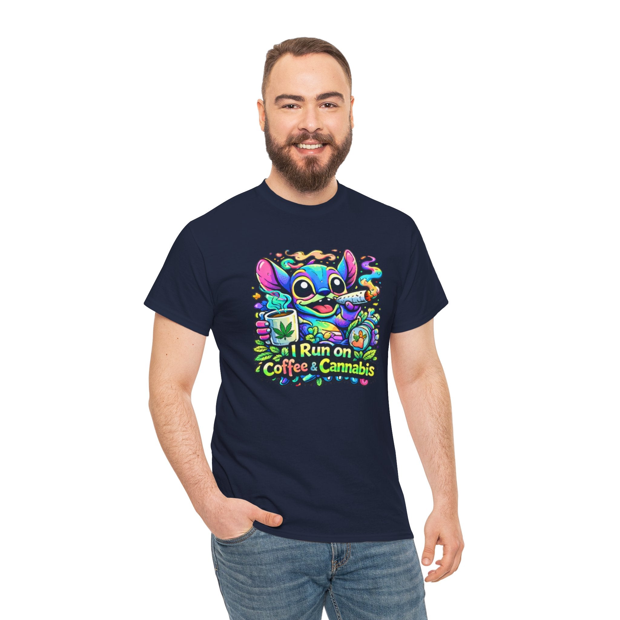 Coffee & Cannabis Tee — 'I Run on Coffee & Cannabis' Cute Stitch Graphic T-Shirt