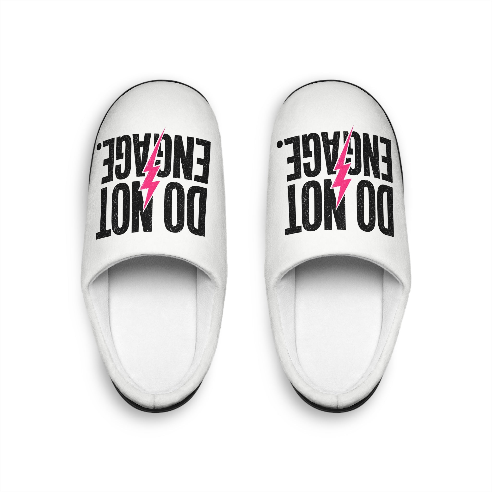 Do Not Engage Slippers — Women's Indoor Cozy Slip-On with Pink Lightning