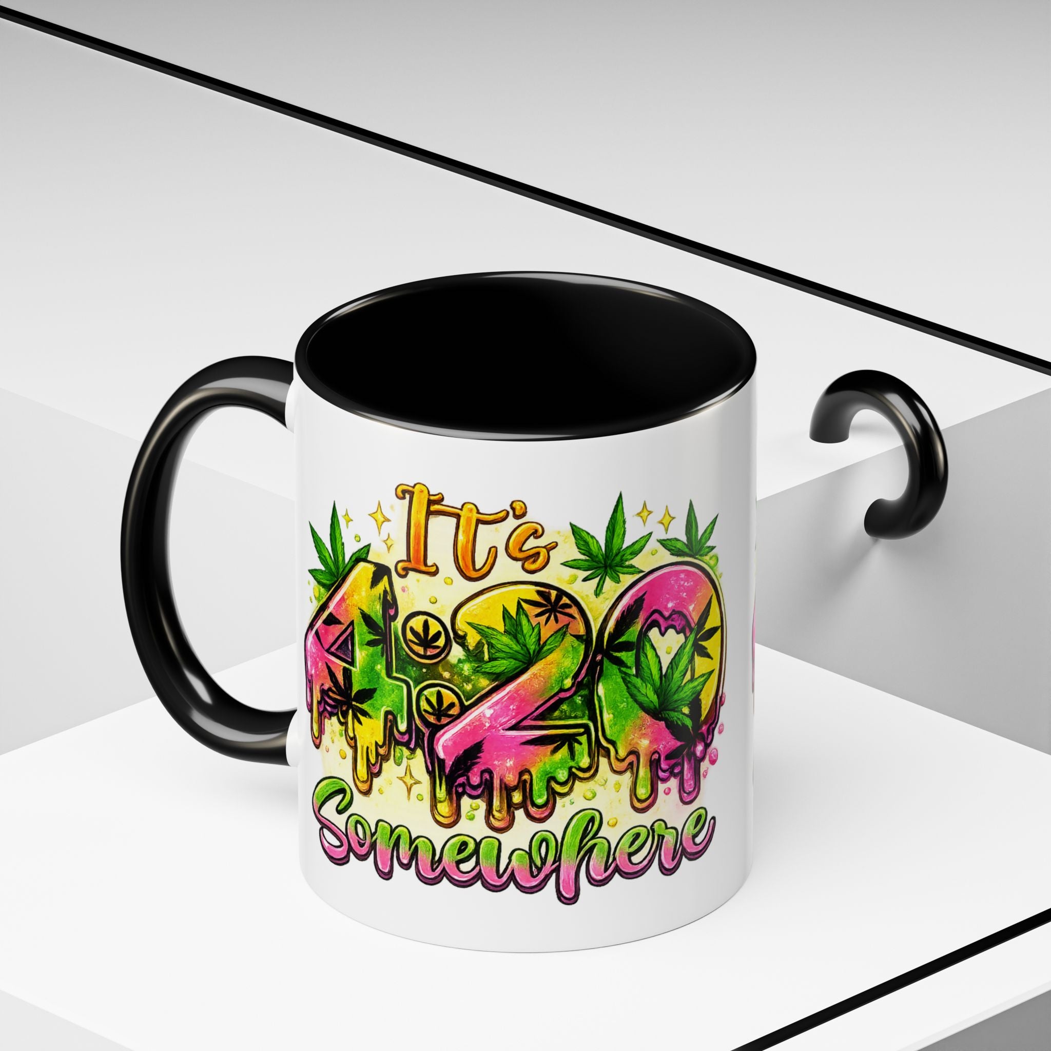 420 Coffee Mug — "It's 420 Somewhere" Accent Tea Cup, Weed-Themed Stoner Gift
