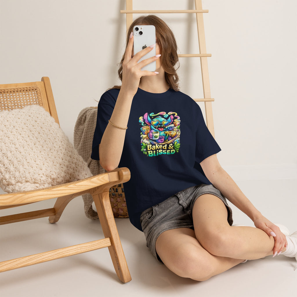 T-Shirt — Colorful 'Baked & Blissed' Cartoon Dessert Graphic Tee