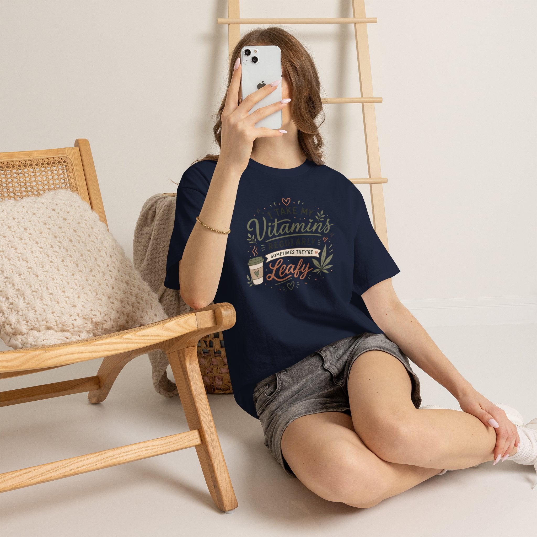 T-Shirt — "I Take My Vitamins Regularly, Sometimes They're Leafy" Funny Cannabis Coffee Tee