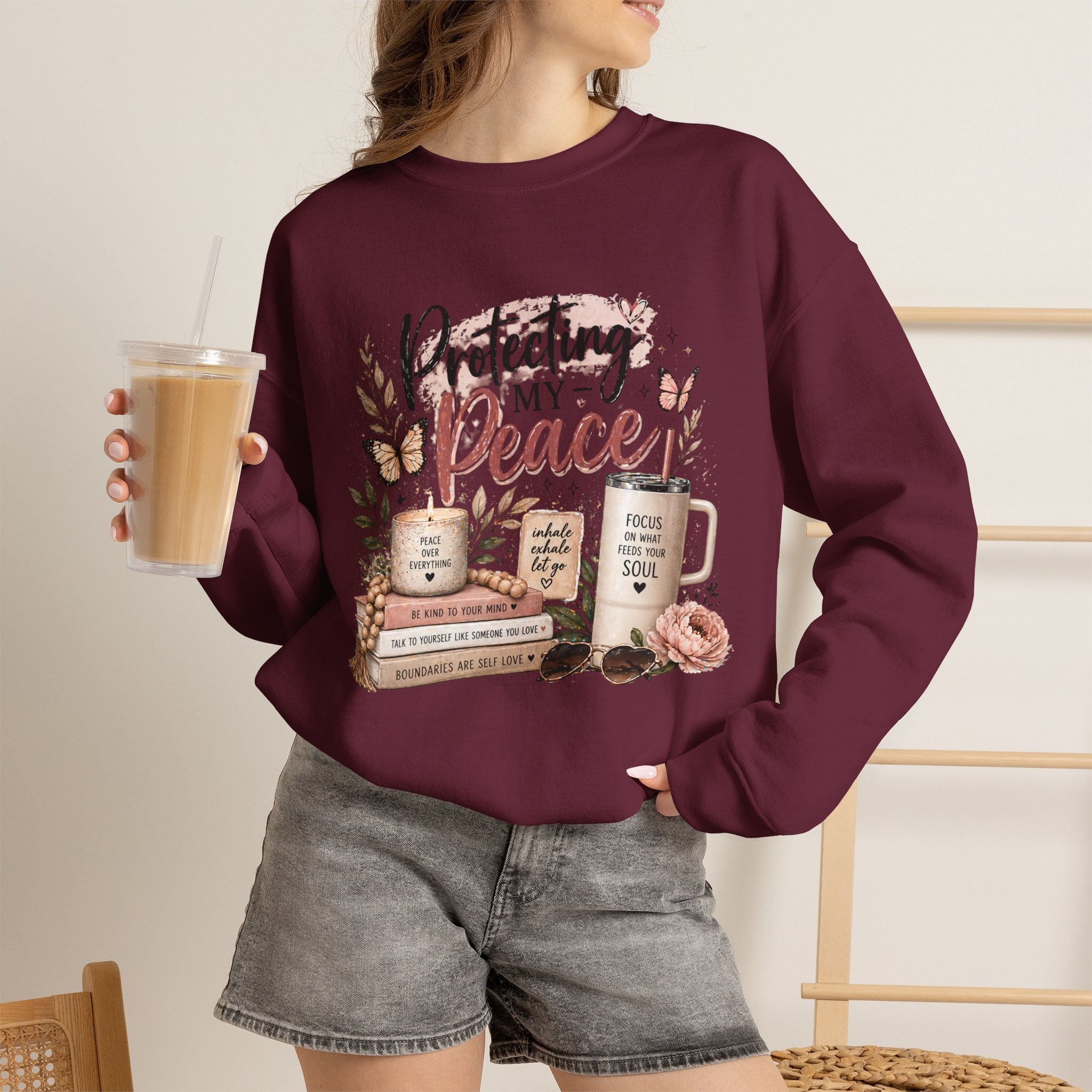 Crewneck Sweatshirt – "Protecting My Peace" Cozy Floral Graphic