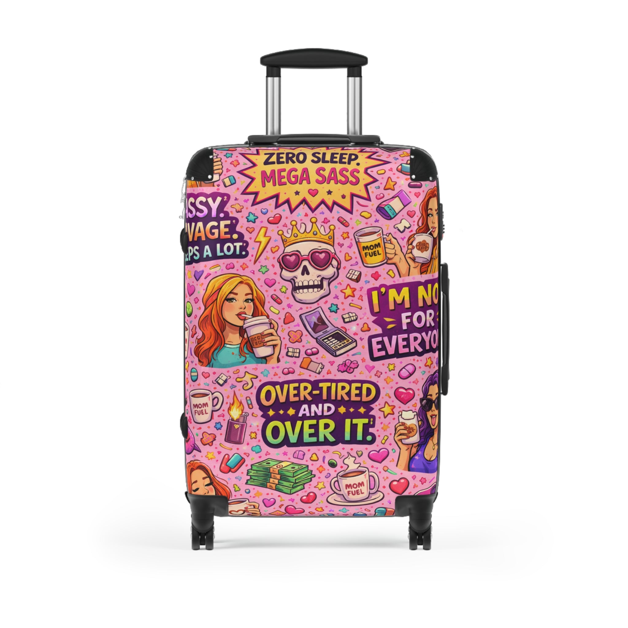 Carry-On Suitcase — "Over-Tired and Over It" Pink Sassy Travel Luggage