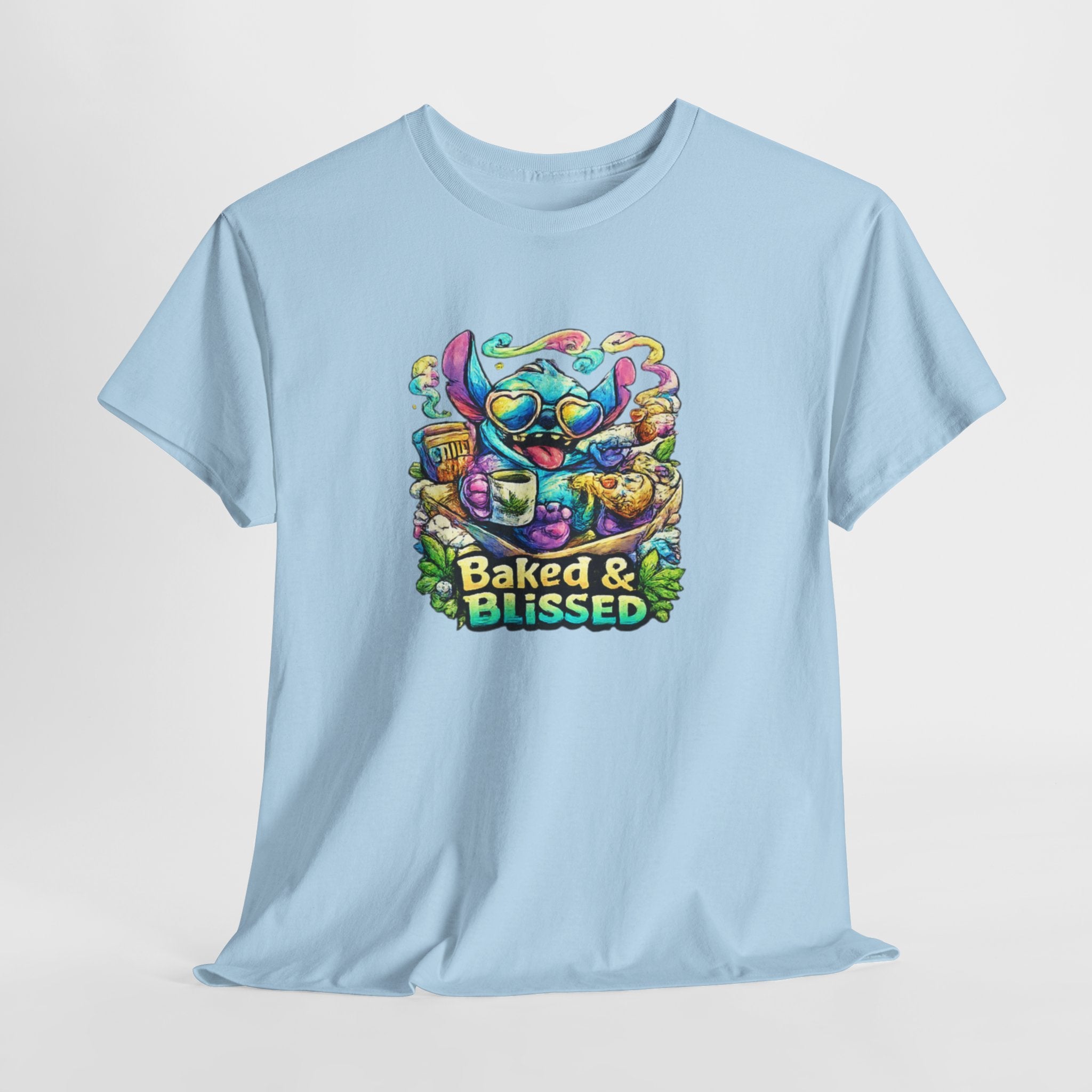 T-Shirt — Colorful 'Baked & Blissed' Cartoon Dessert Graphic Tee