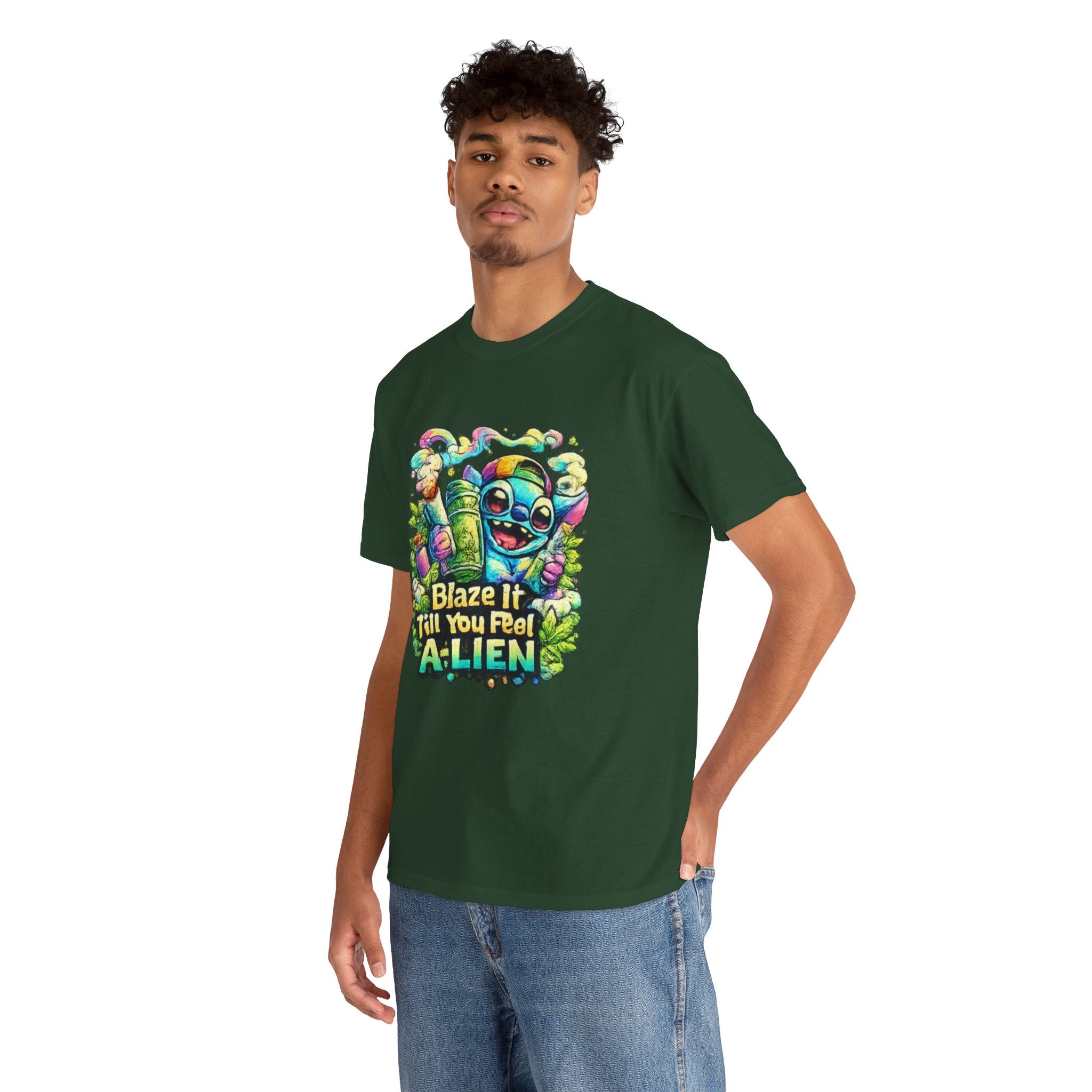 Alien Mushroom Graphic Tee - "Blaze It Till You’re A-LIEN" Psychedelic Cartoon Shirt