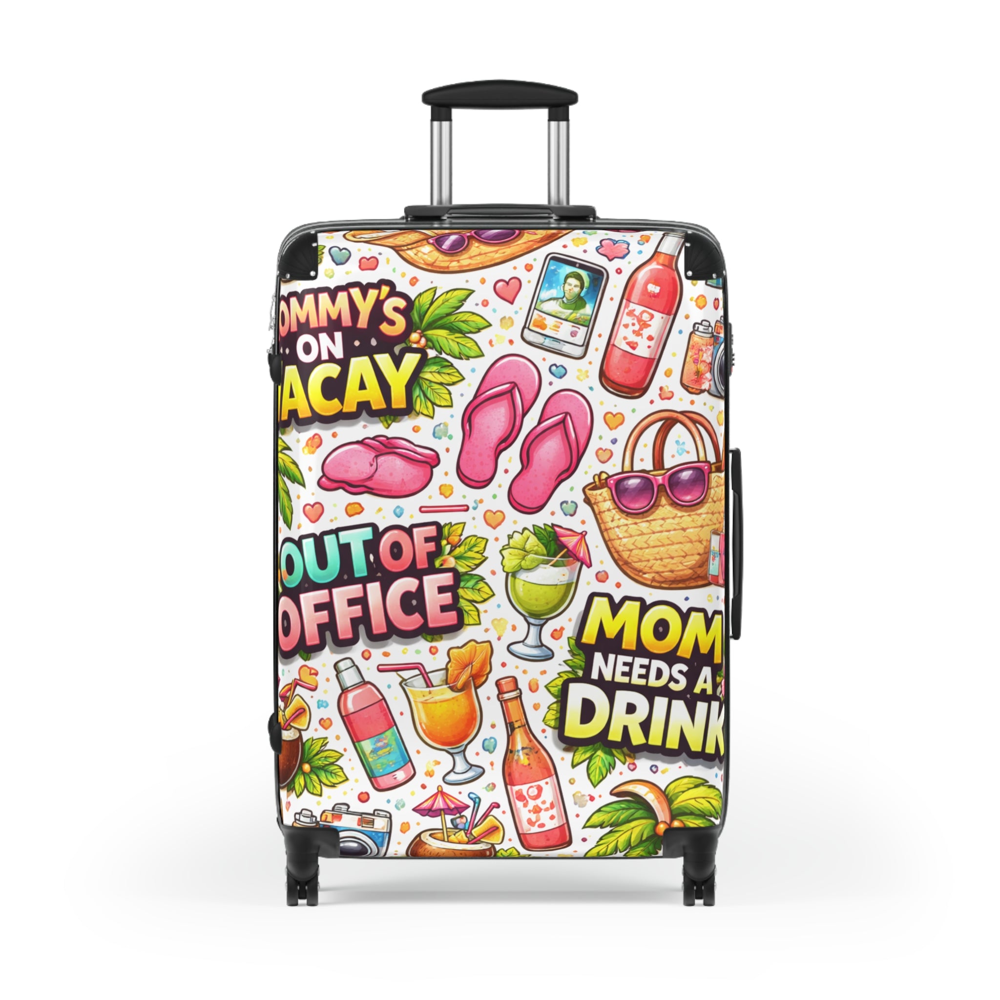 Vacation Vibes Carry-On Suitcase – "Mom Needs a Drink" Tropical Travel Luggage