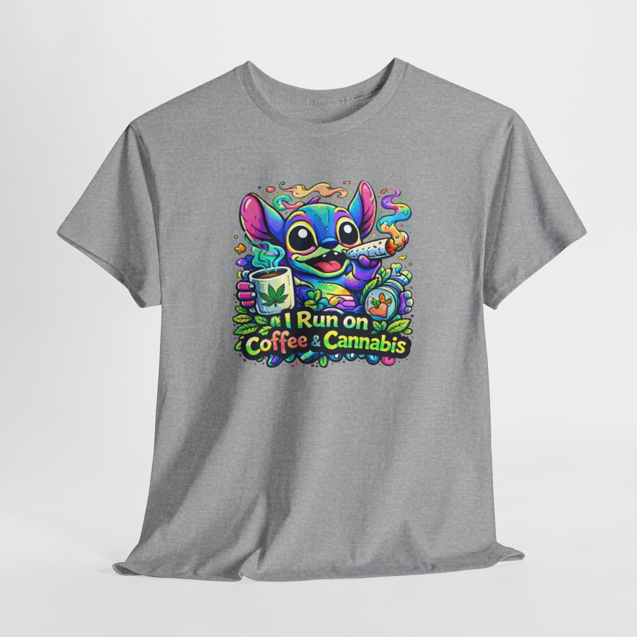Coffee & Cannabis Tee — 'I Run on Coffee & Cannabis' Cute Stitch Graphic T-Shirt