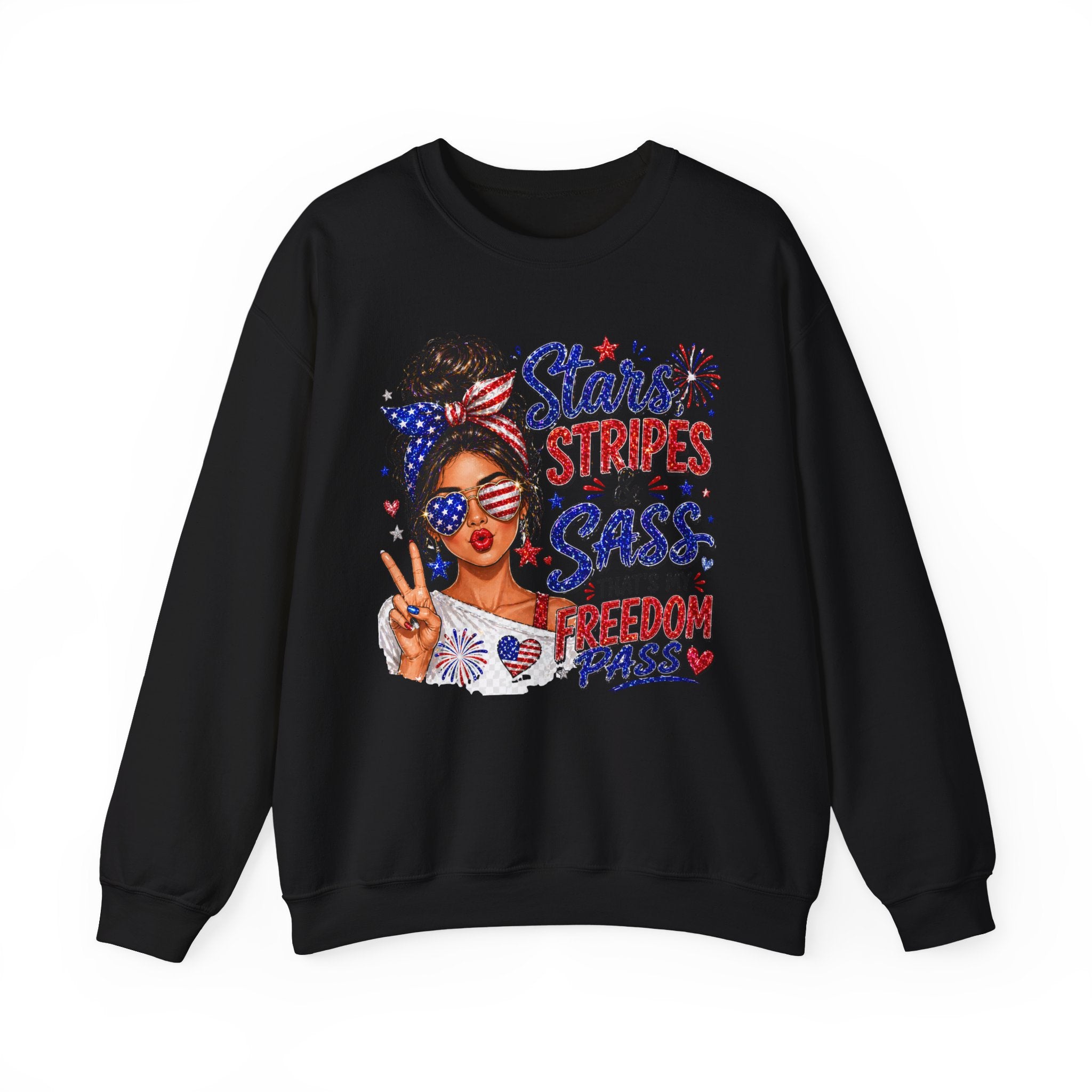 Patriotic 'Stars, Stripes & Sass' Crewneck Sweatshirt – 4th of July Freedom Pass Graphic