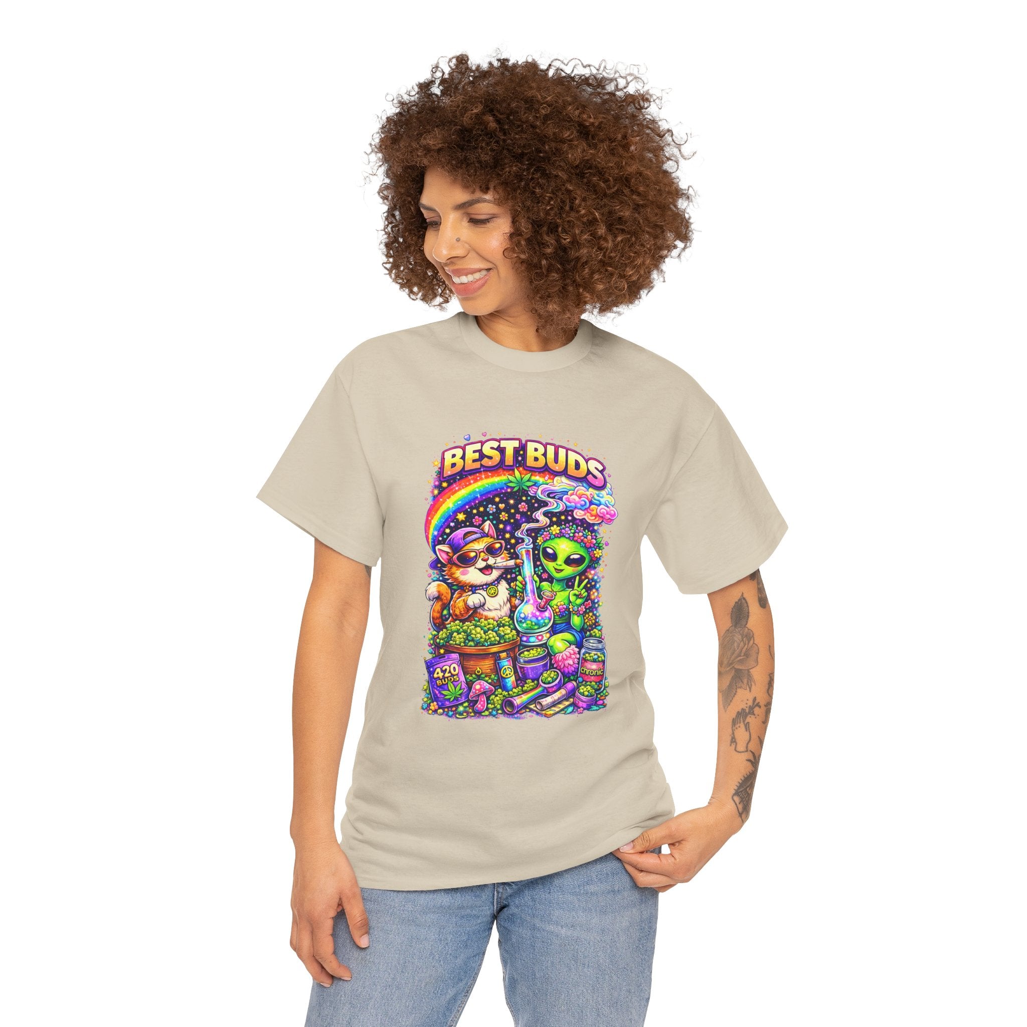 Graphic Tee — "Best Buds" Cute Alien & Mushroom Friends T-Shirt