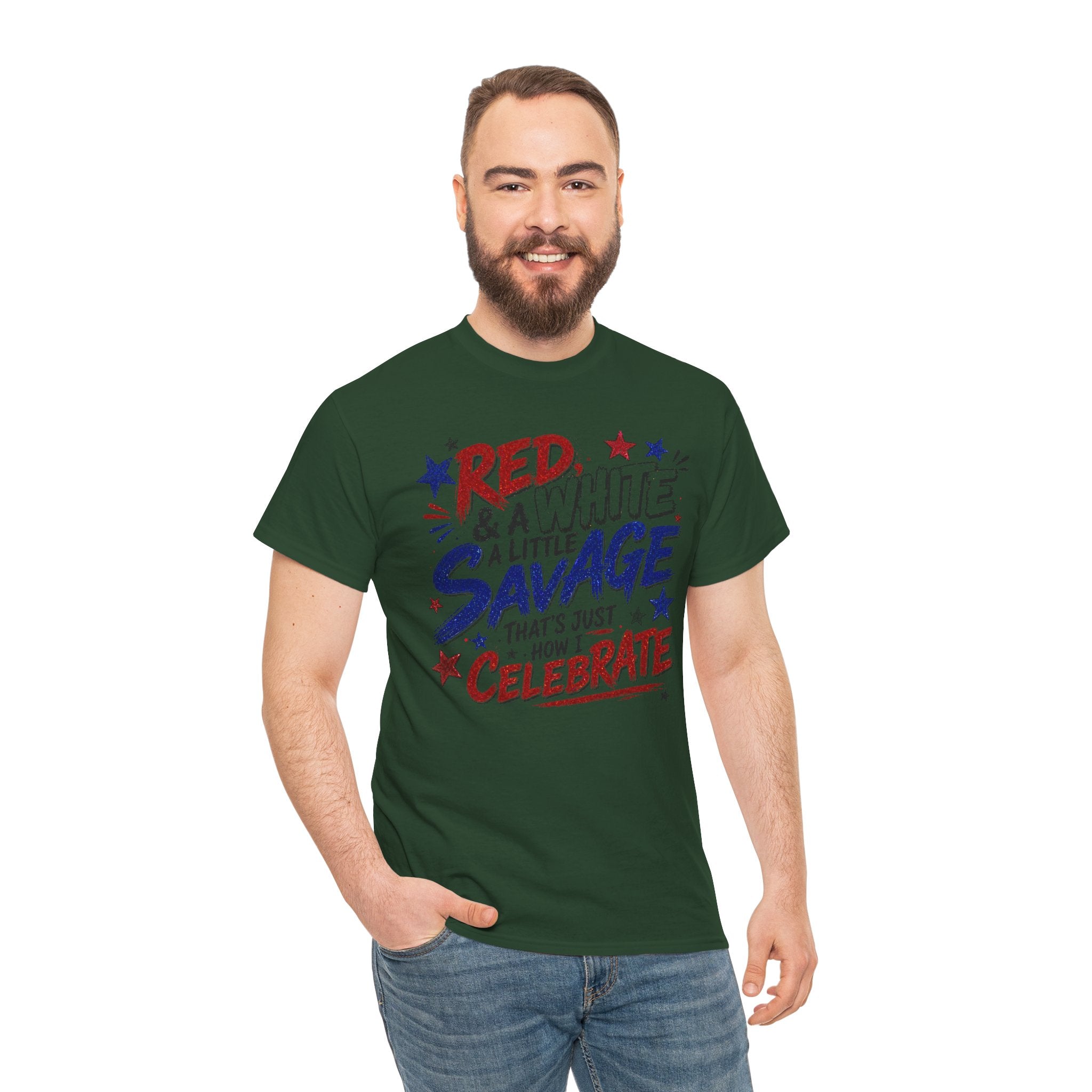 Patriotic Tee — “Red & White & a Little Savage” 4th of July Graphic Shirt