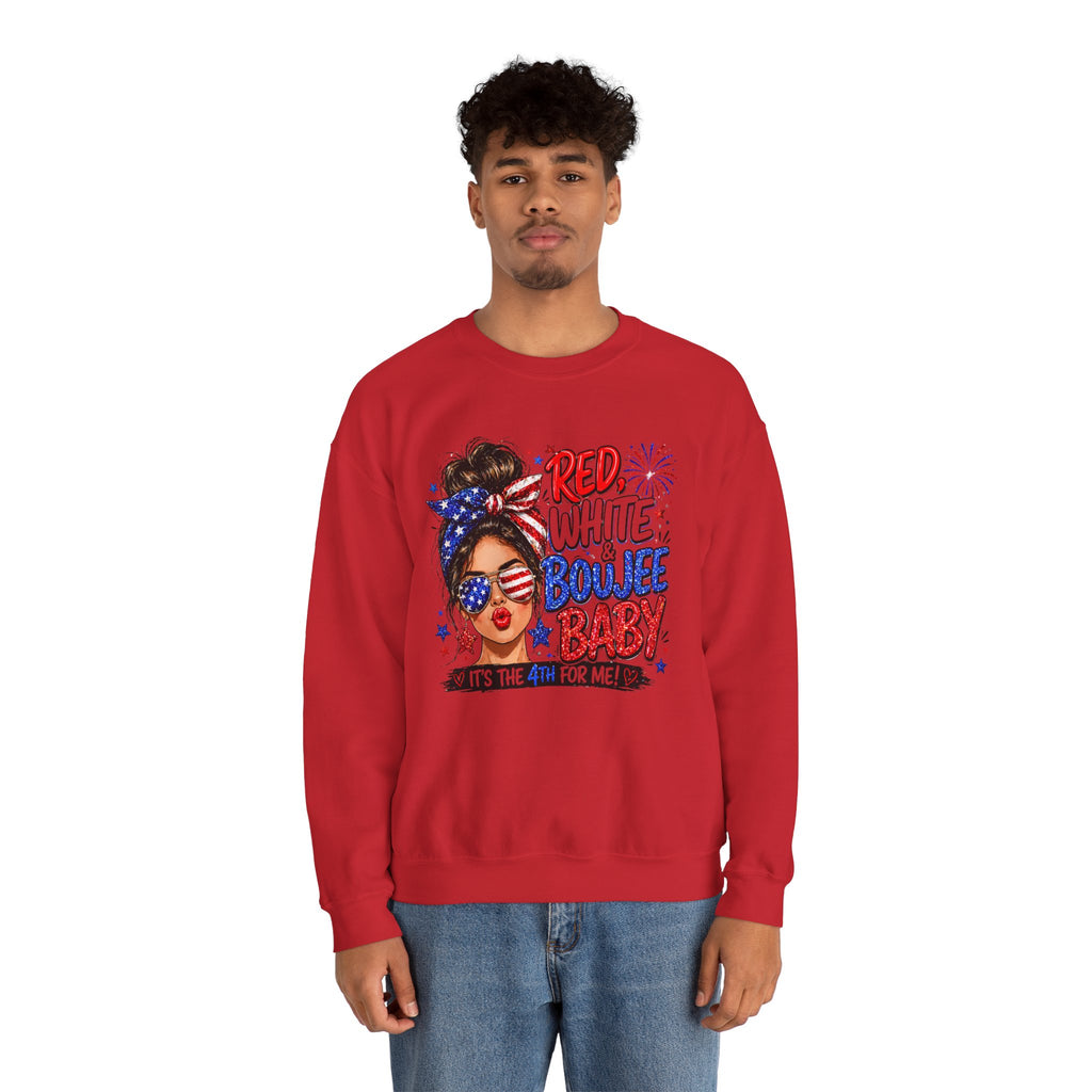Crewneck Sweatshirt — "Red White Boujee Baby" Patriotic Women's 4th of July Graphic