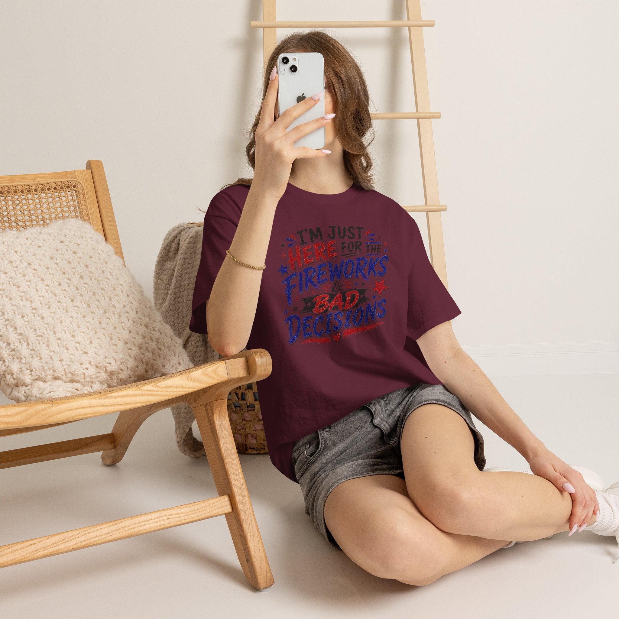 Patriotic 'I'm Just Here for the Fireworks & Bad Decisions' Tee