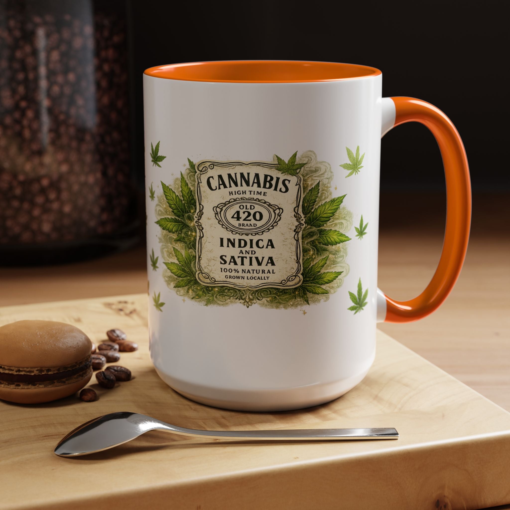 Cannabis 420 Accent Coffee Mug — Indica & Sativa Leaf Pattern (11/15oz)