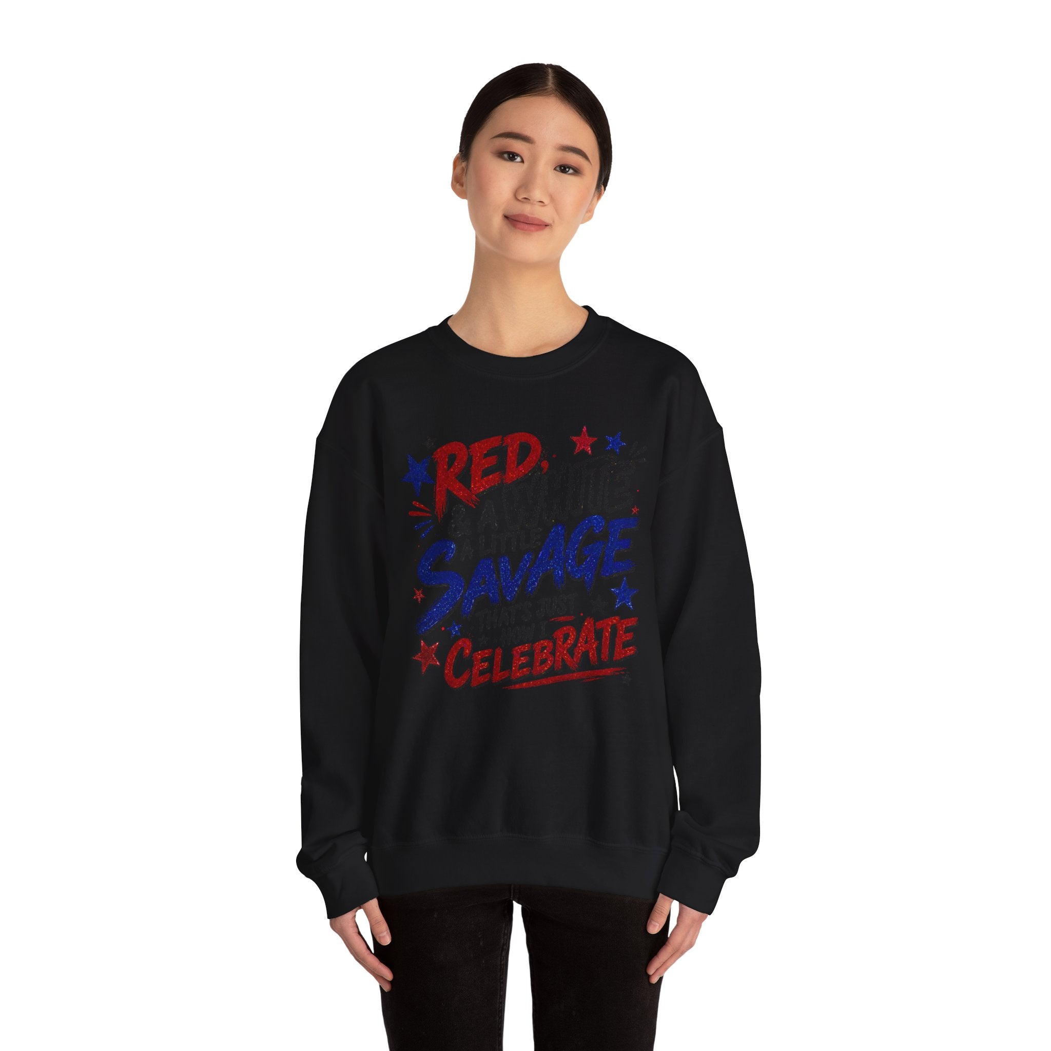 Crewneck Sweatshirt — "Red & White & A Little Savage" Patriotic 4th of July Pullover